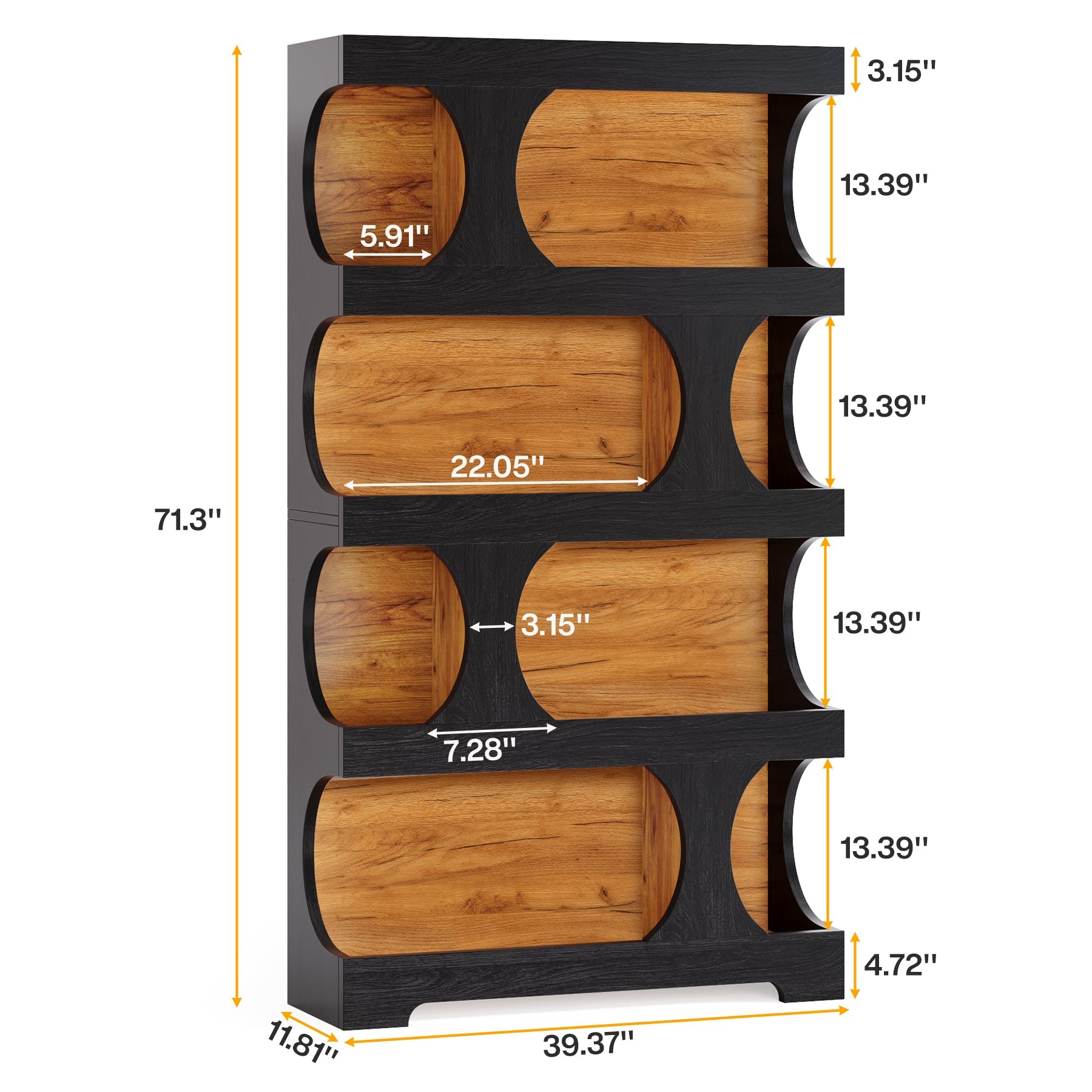 71" Bookshelf, 4-Tier S-Shaped Bookcase Freestanding Display Shelves