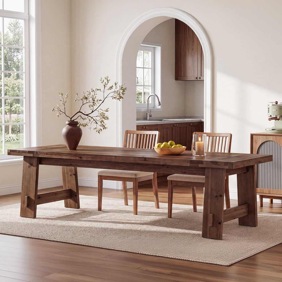 86.61" Solid Wood Dining Table, Rectangular Kitchen Table with A-Shaped Legs for 8-10