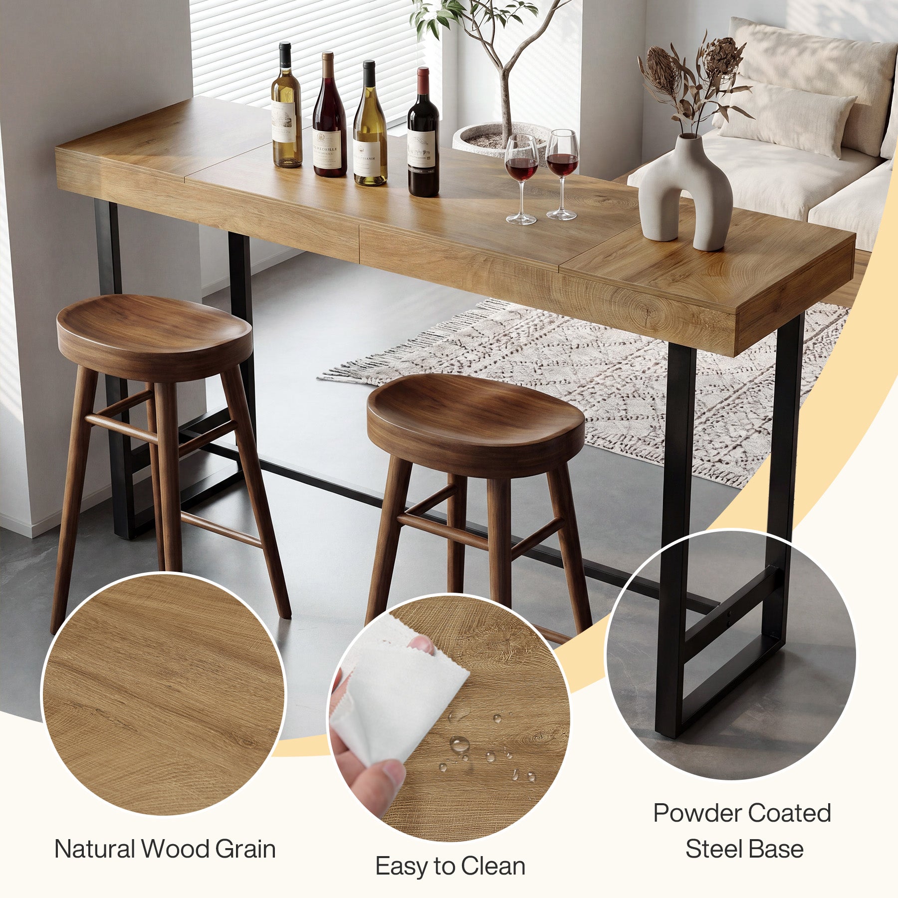 70" Industrial Bar Table, Metal Pub Table with Footrest for Coffee Station or Standing Desk