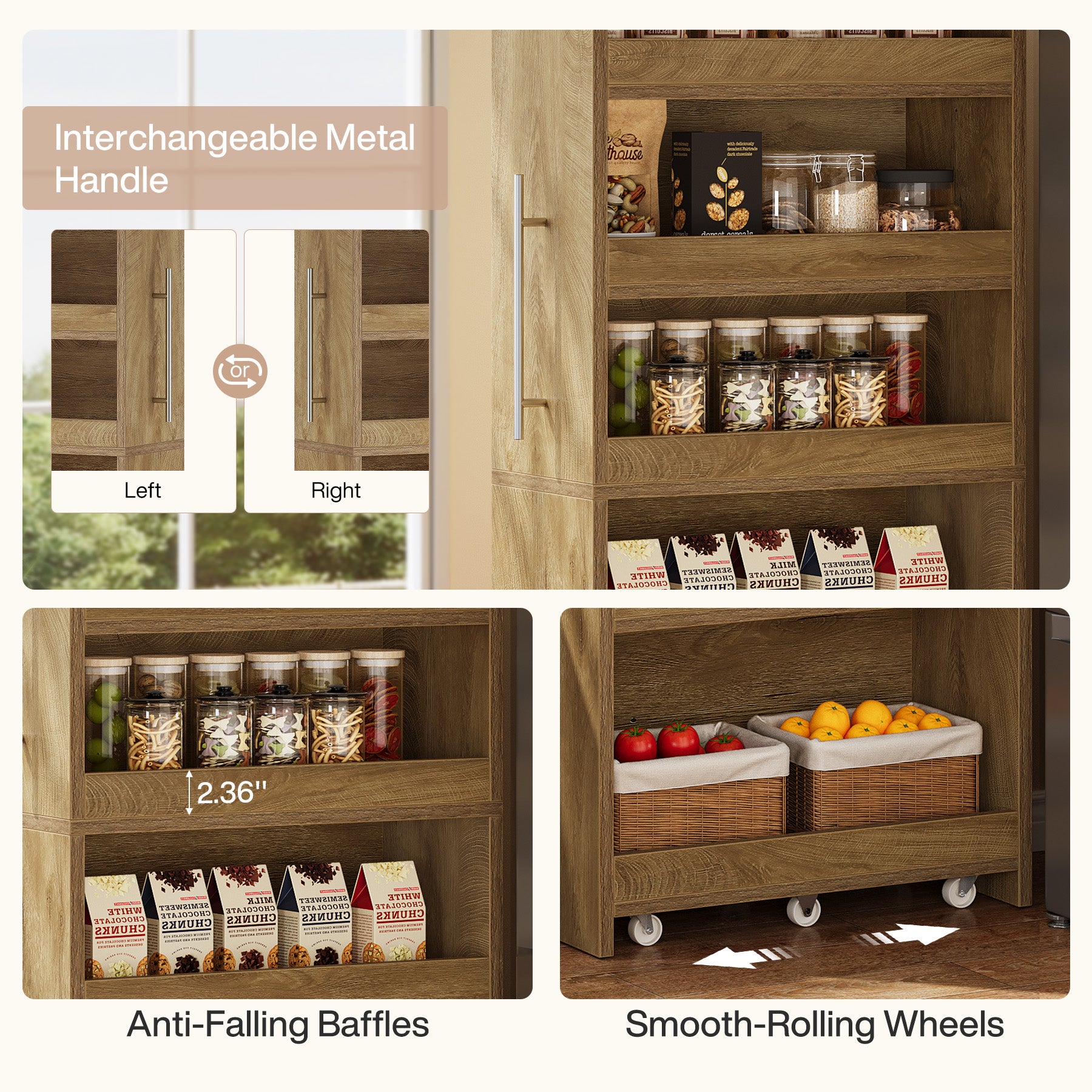 72.83" Slim Storage Cart with Wheels, 6-Tier Narrow Rolling Utility Pantry Cart for Kitchen
