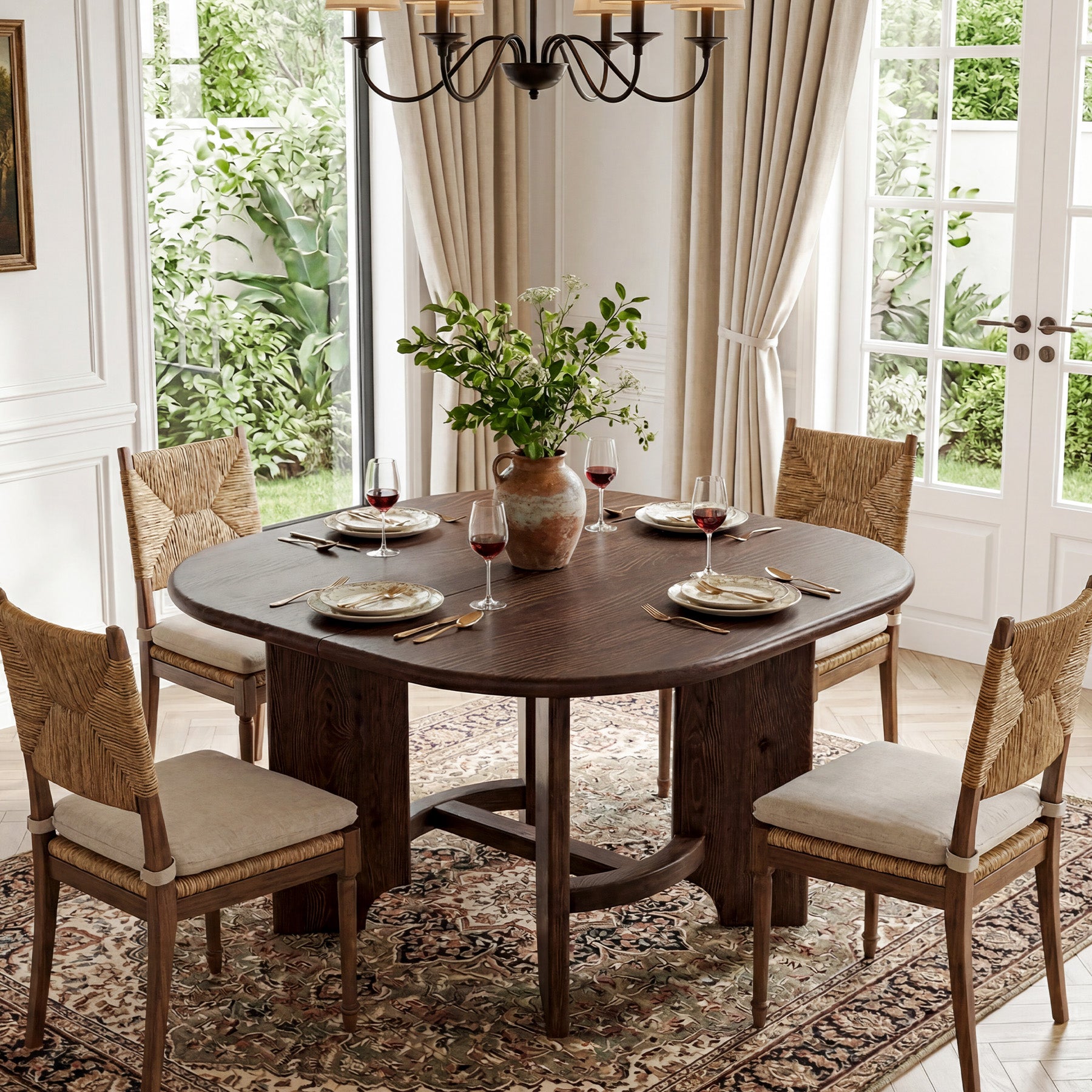 47" Solid Wood Square Dining Table for 4, Farmhouse Kitchen & Dining Room Table