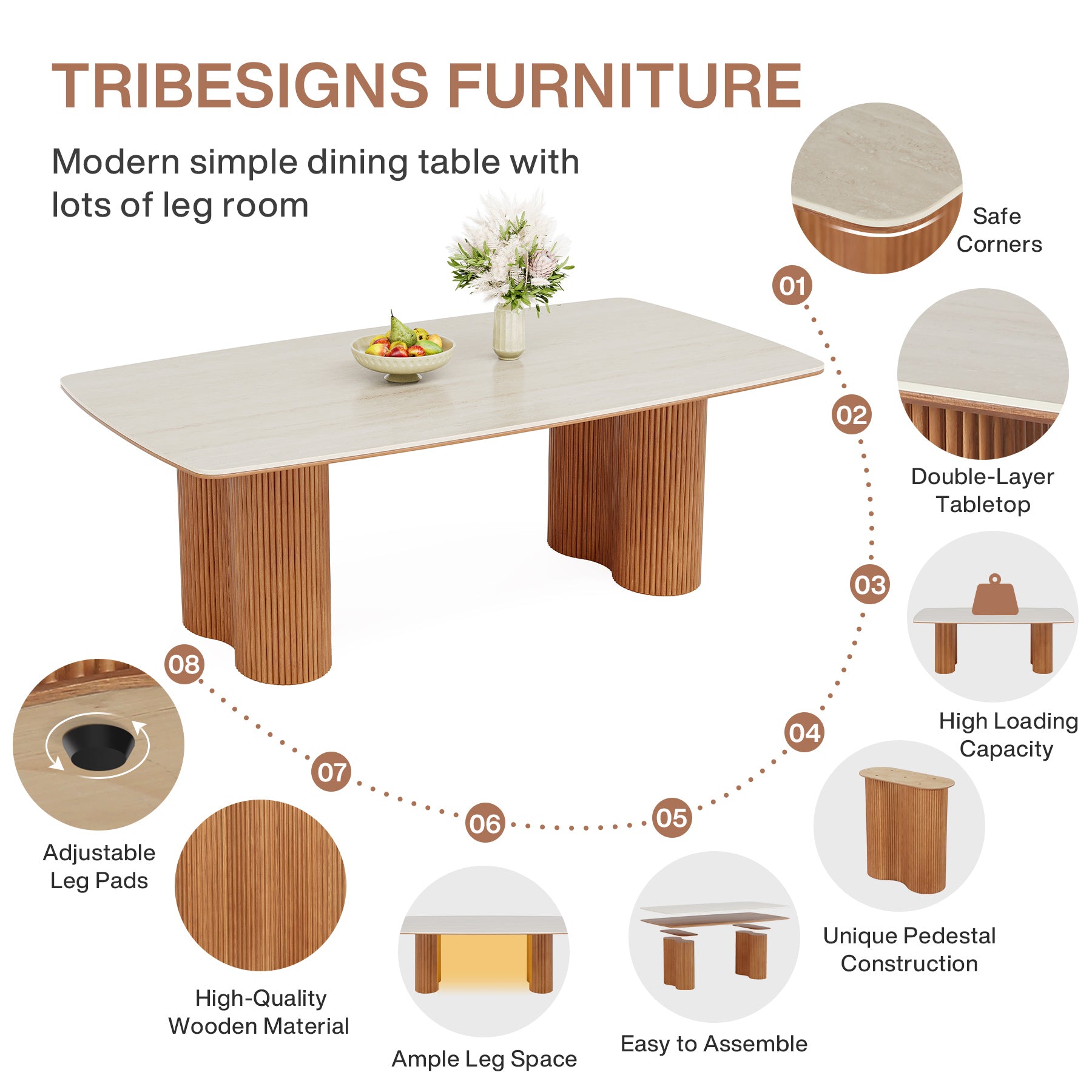 78.7" Sintered Stone Dining Table for 8 with Solid Wood Legs
