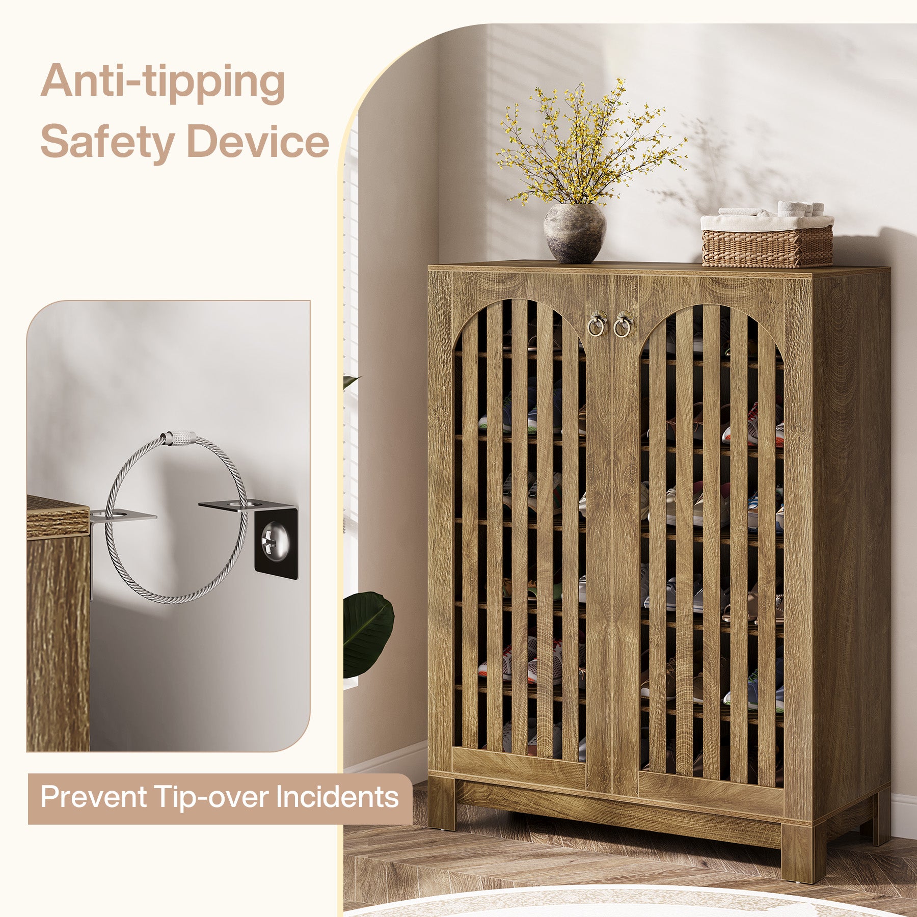 6-Tier Shoe Cabinet, Entryway Shoe Storage Rack with Airy Doors