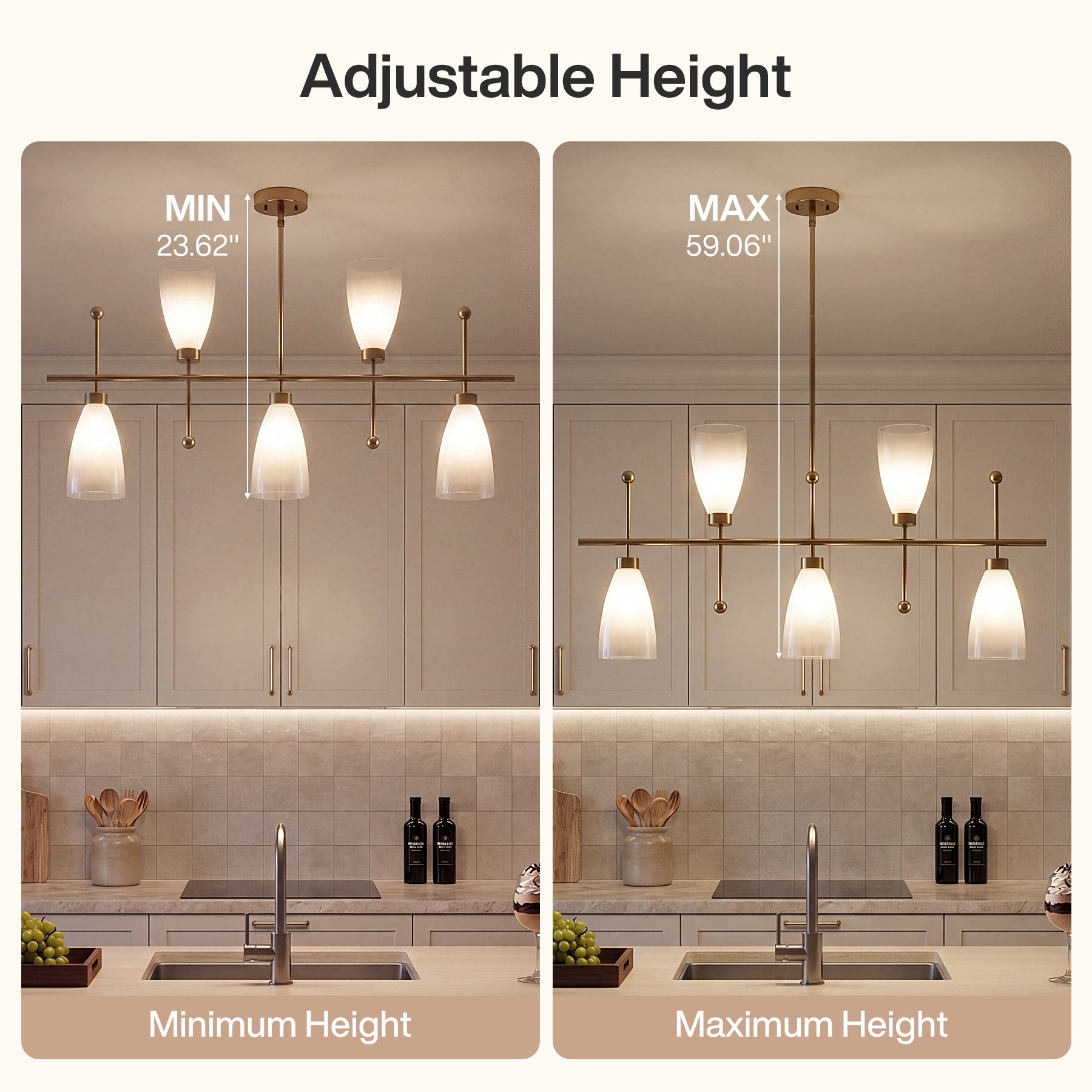 5-Light Modern Linear Chandelier, Kitchen Island Pendant Light with Gradient Frosted Glass Shades(E12 Bulbs Not Included)