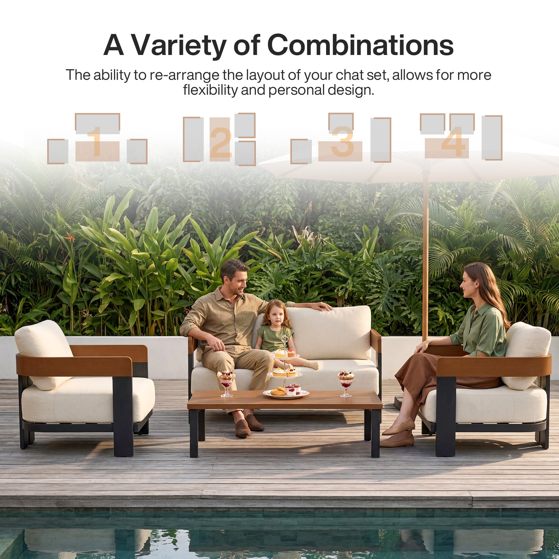 4-Piece Patio Conversation Set, 4 Seats Outdoor Sectional with Coffee Table