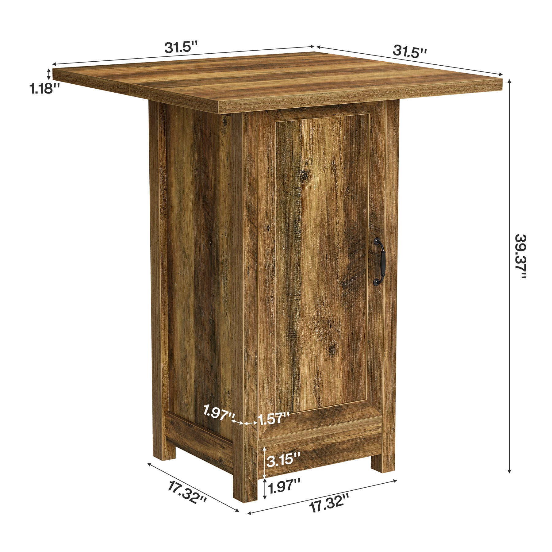 Square Bar Table, 31.5" Cocktail  Pub Table with Closed Cabinet Door