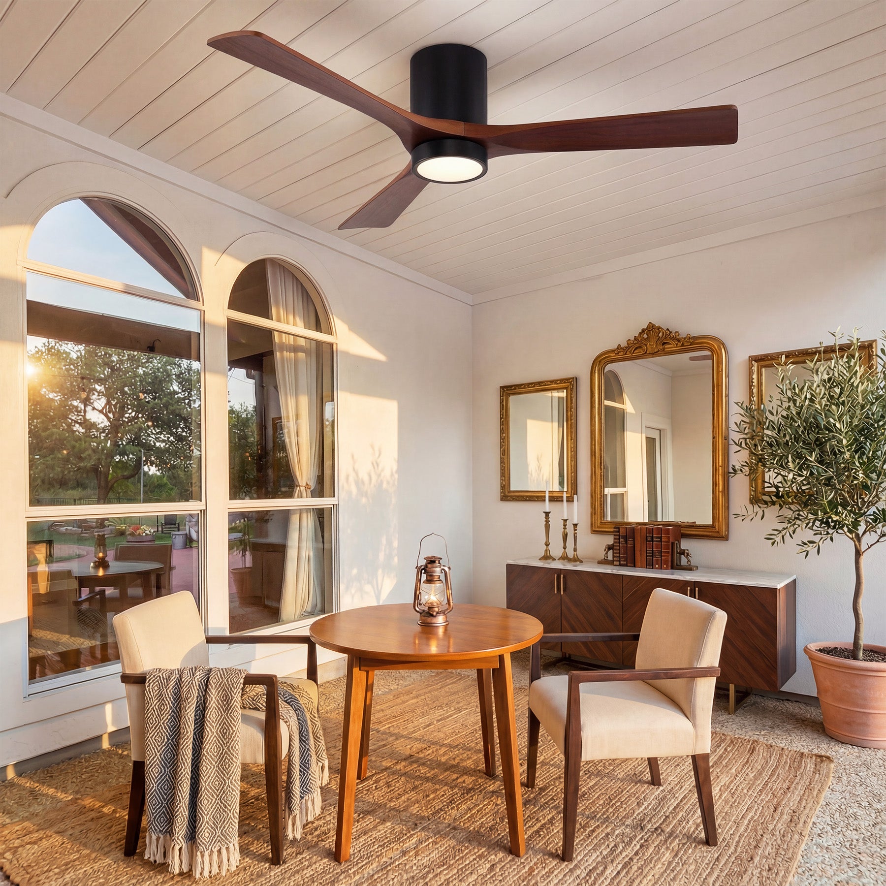 52" Ceiling Fans with Lights & Remote Control, 3 Solid Wood Blades