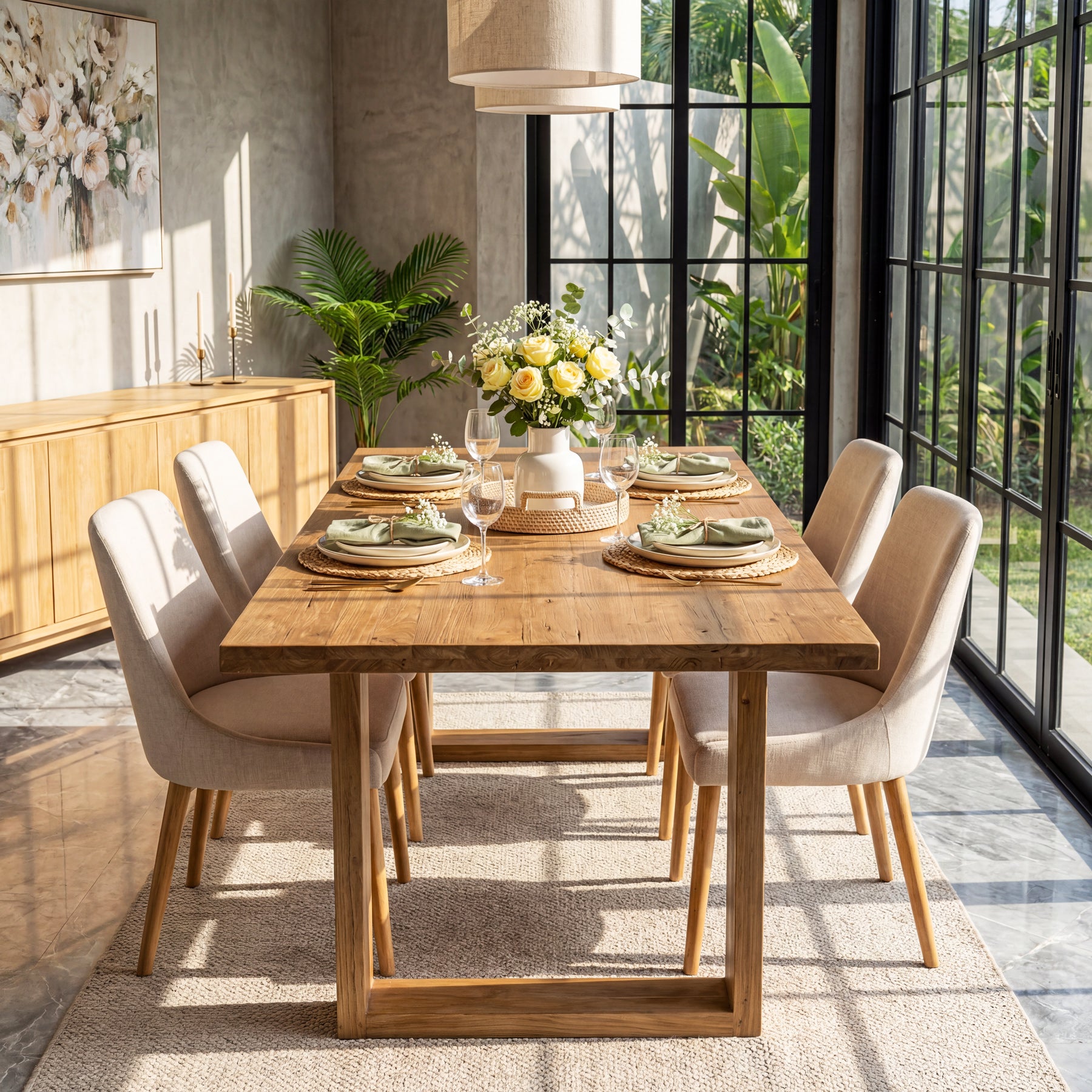 Tribesigns 63-Inch Solid Wood Dining Table, Farmhouse Kitchen