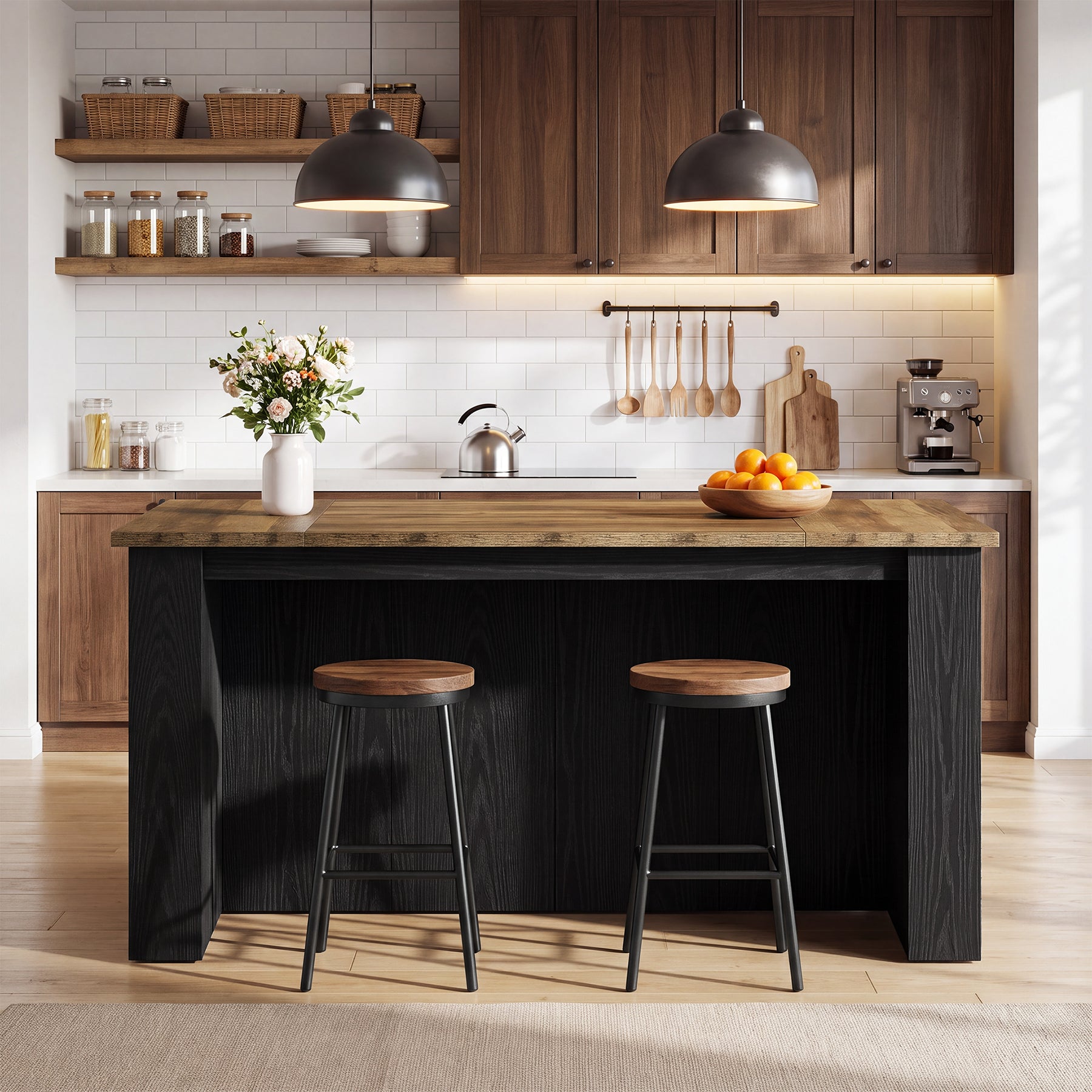 71" Counter Height Bar Table with Seating, 2 Drawers & Storage Cabinets, Pub Table, Kitchen