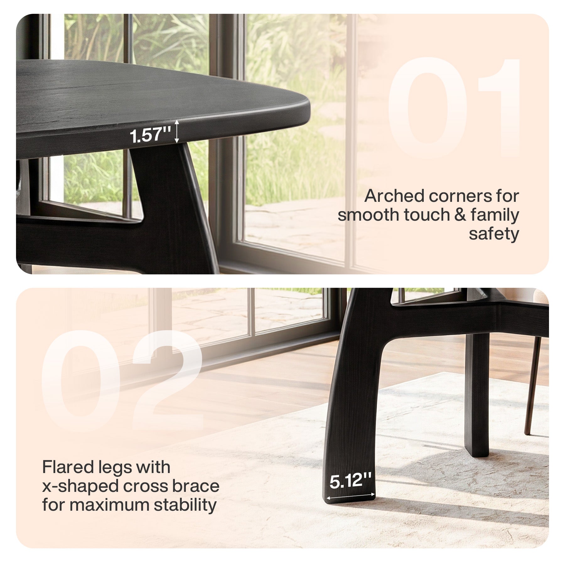 63-Inch Dining Table for 6-8, Solid Wood Kitchen Table with H-Frame for Dining Room