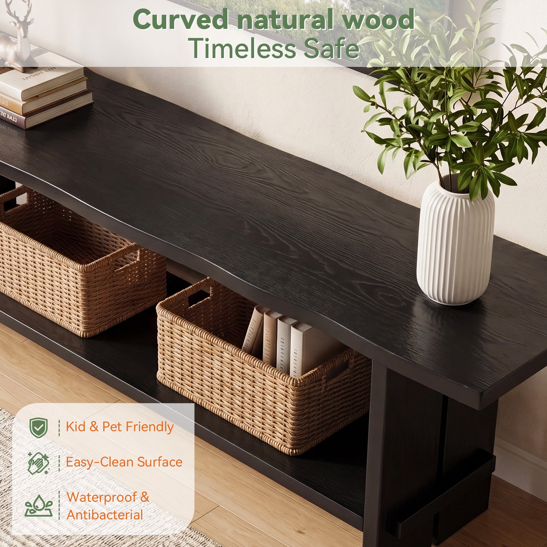 71" Solid Wood TV Stand for 55–85 Inch TVs, Farmhouse Media Console with Storage Shelf, Wooden Entertainment Center