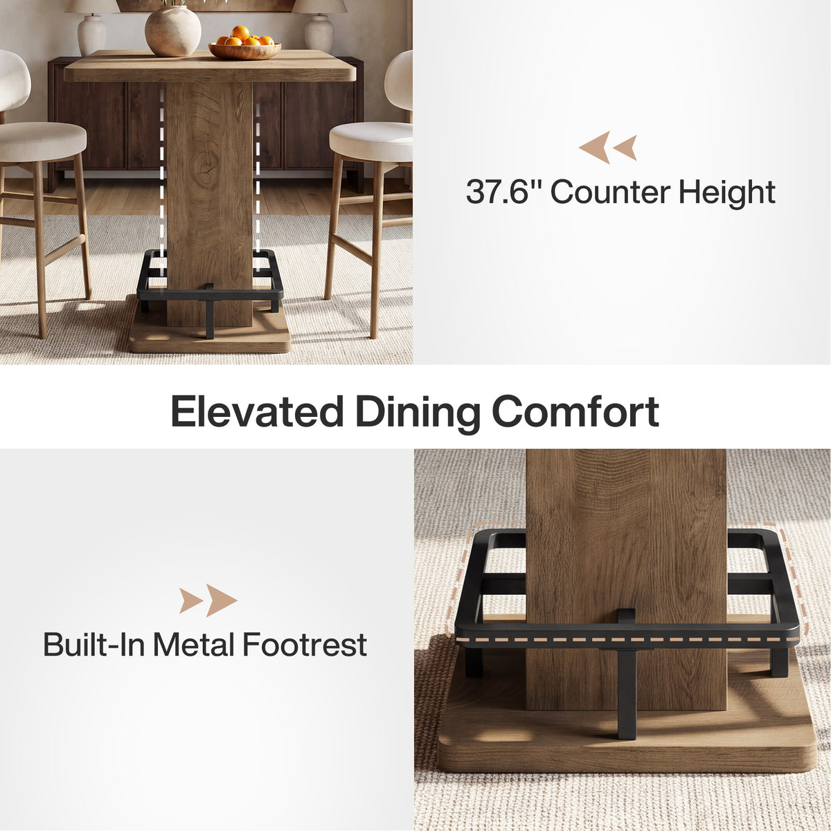32" Square Counter Height Dining Table, Small Space Kitchen Table
