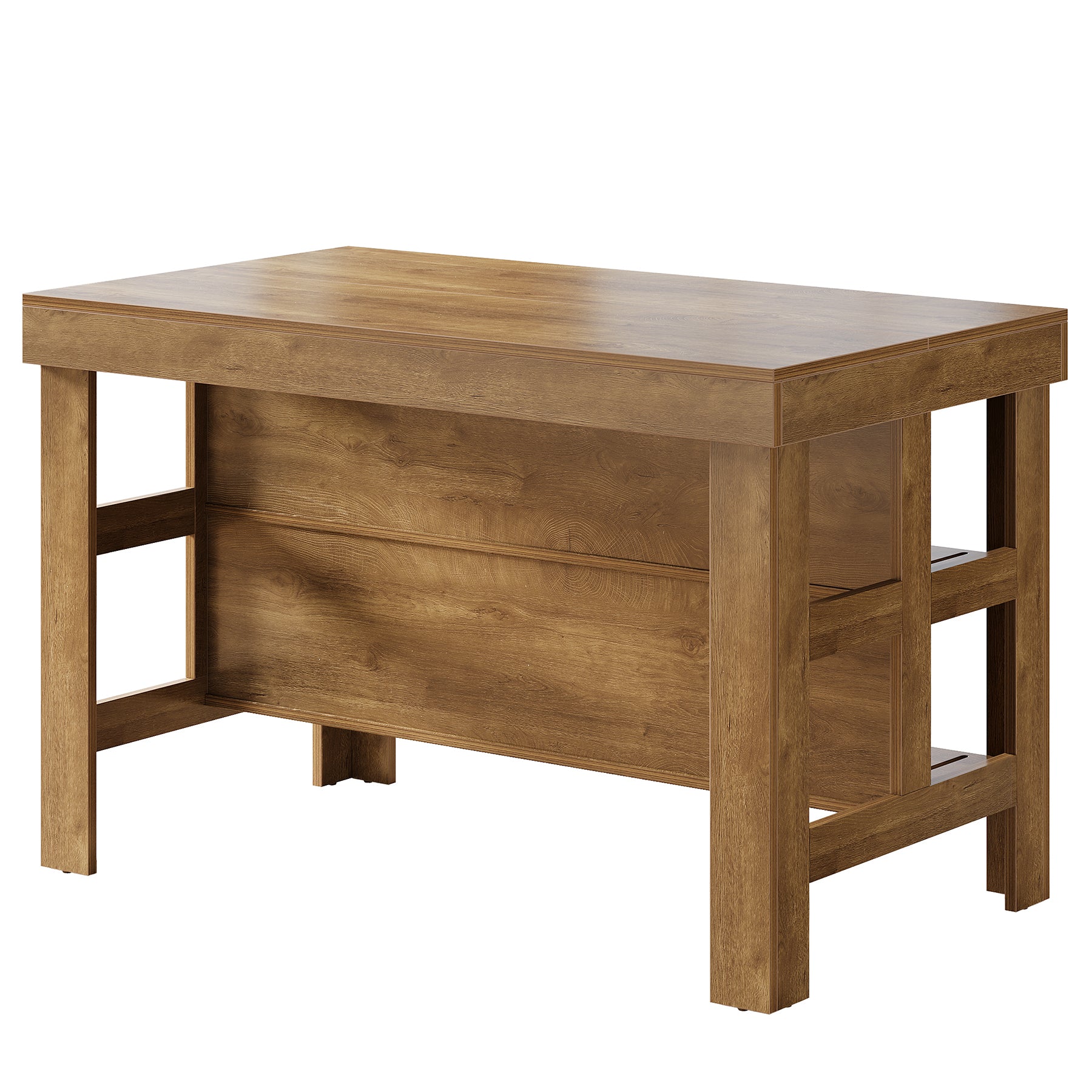 55" Kitchen Island, Breakfast Counter with Seating and Storage Shelves