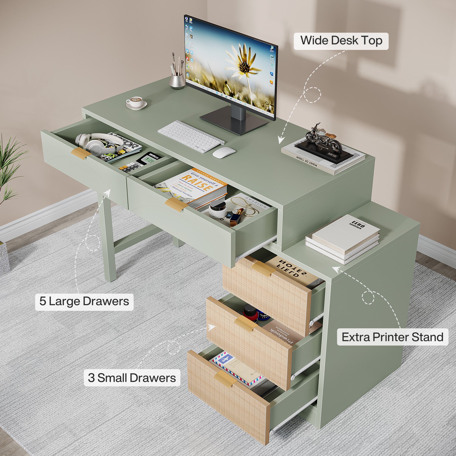 55" Computer Desk, Modern Home Office Desk Study Desk