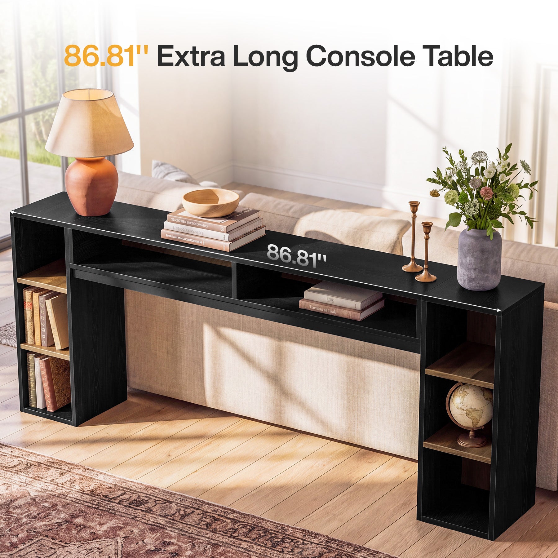 86.61" Console Table, Narrow Entryway Table with Open Storage Shelf for Hallway, Living Room