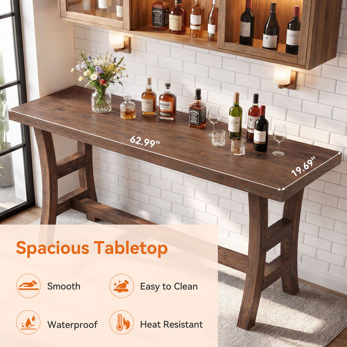 Tribesigns 63-Inch Bar Table, Solid Wood Counter Height Pub Table for Kitchen Dining Bistro (Without Chair)