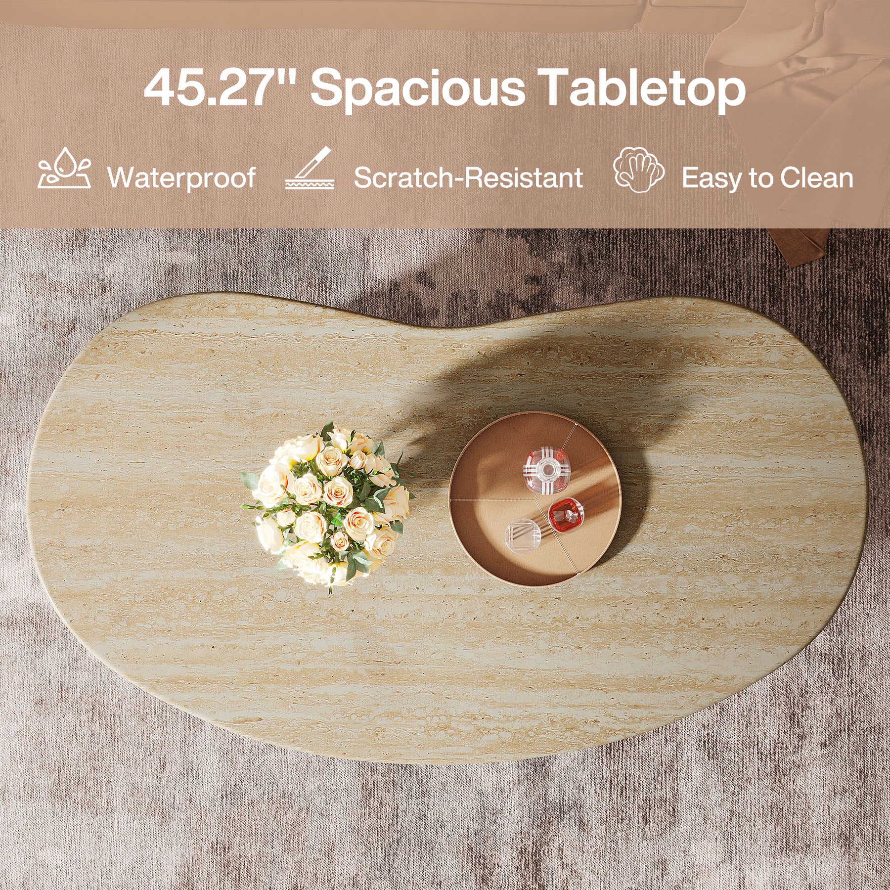 Oval Coffee Table, 45.27" Center Cocktail Table with Asymmetric Pedestal