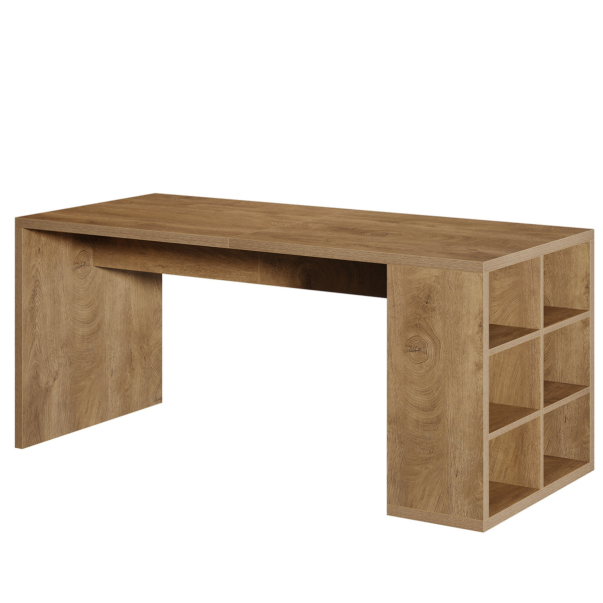 63" Kitchen Island, Rectangular Stationary Storage Island Table with Open-Sided Shelves
