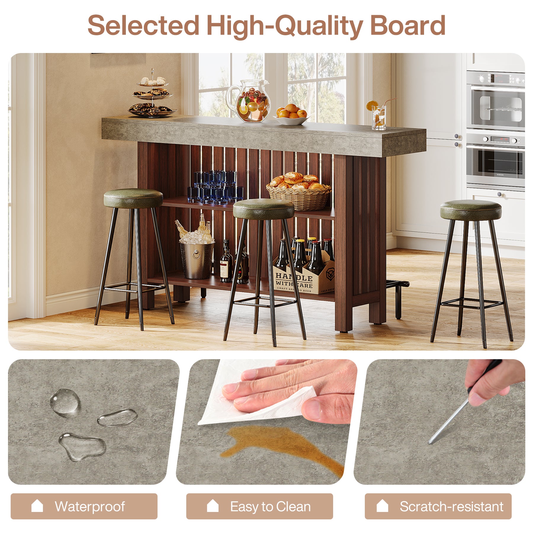 Home Bar Unit, Modern 2-Tier Bar Table with Footrest