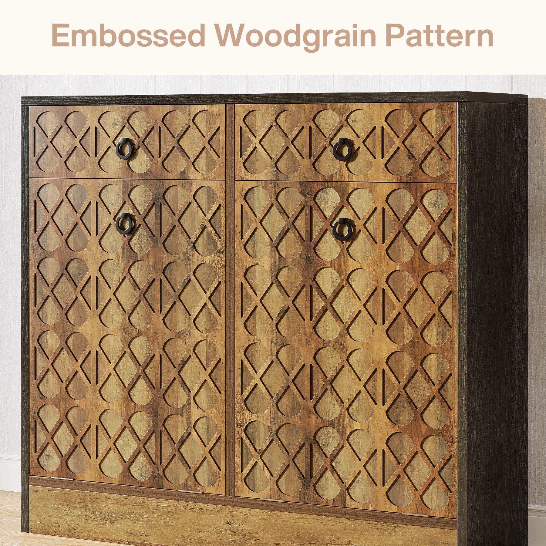 Tilt Out Trash Can Cabinet, 10 Gallon Laundry Sorter Cabinet with 2 Drawers