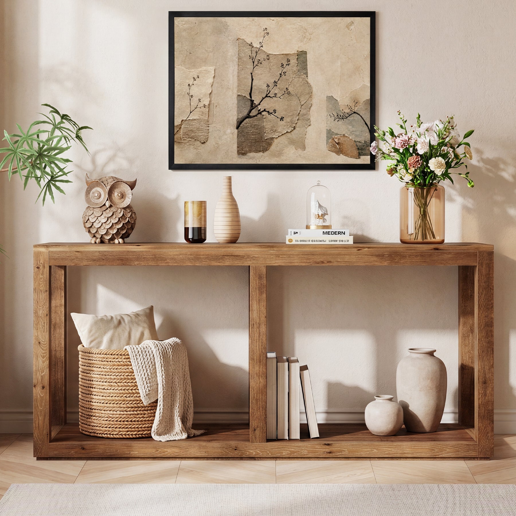 70.9" Solid Wood Console Table, 2-Tier Farmhouse Entryway Sofa Table Behind Couch