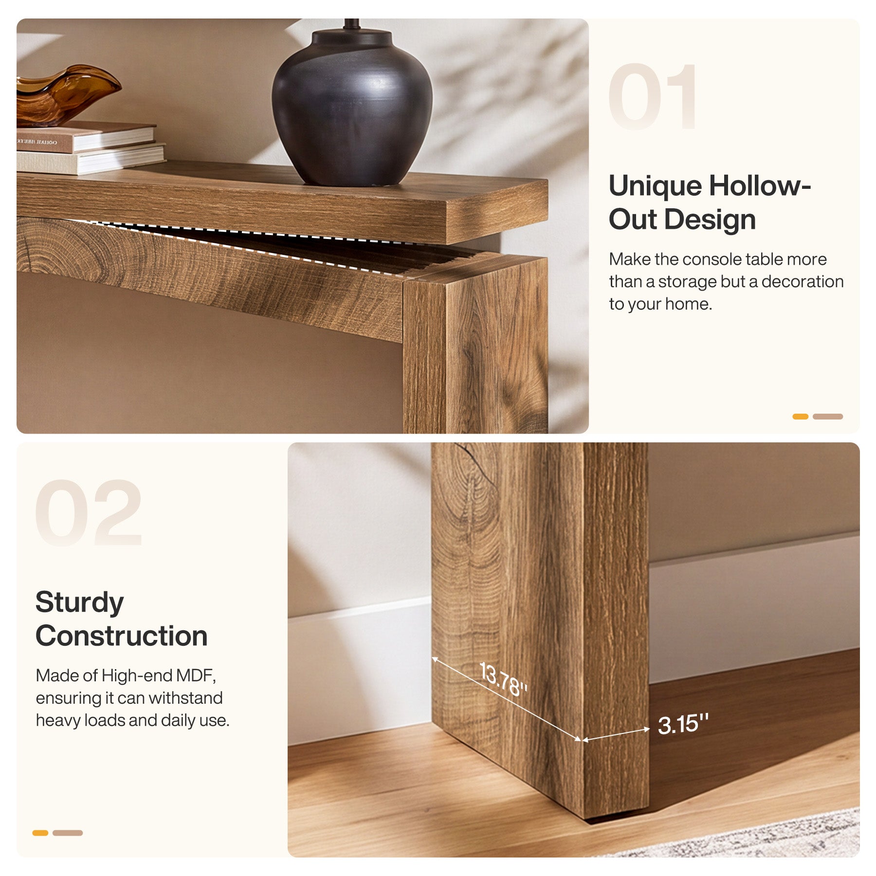 63" Farmhouse Console Table for Entryway, Engineered Wood Sofa Table