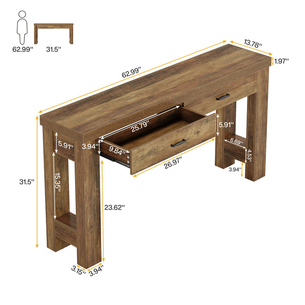 63" Console Table, Entryway Console Table with 2 Drawers-Tribesigns