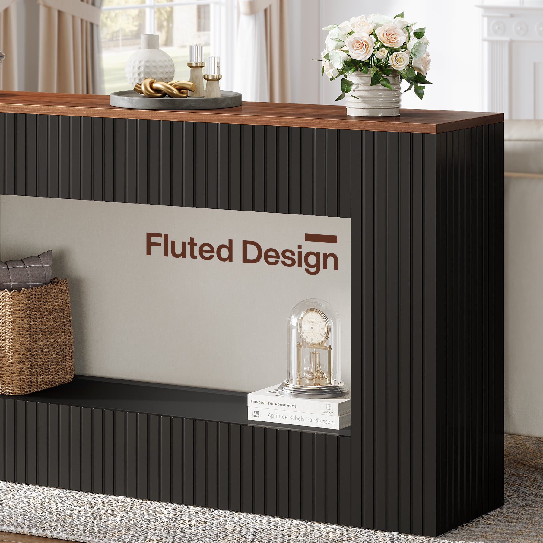 55" Console Table, Wood Entryway Table Sofa Table with Storage