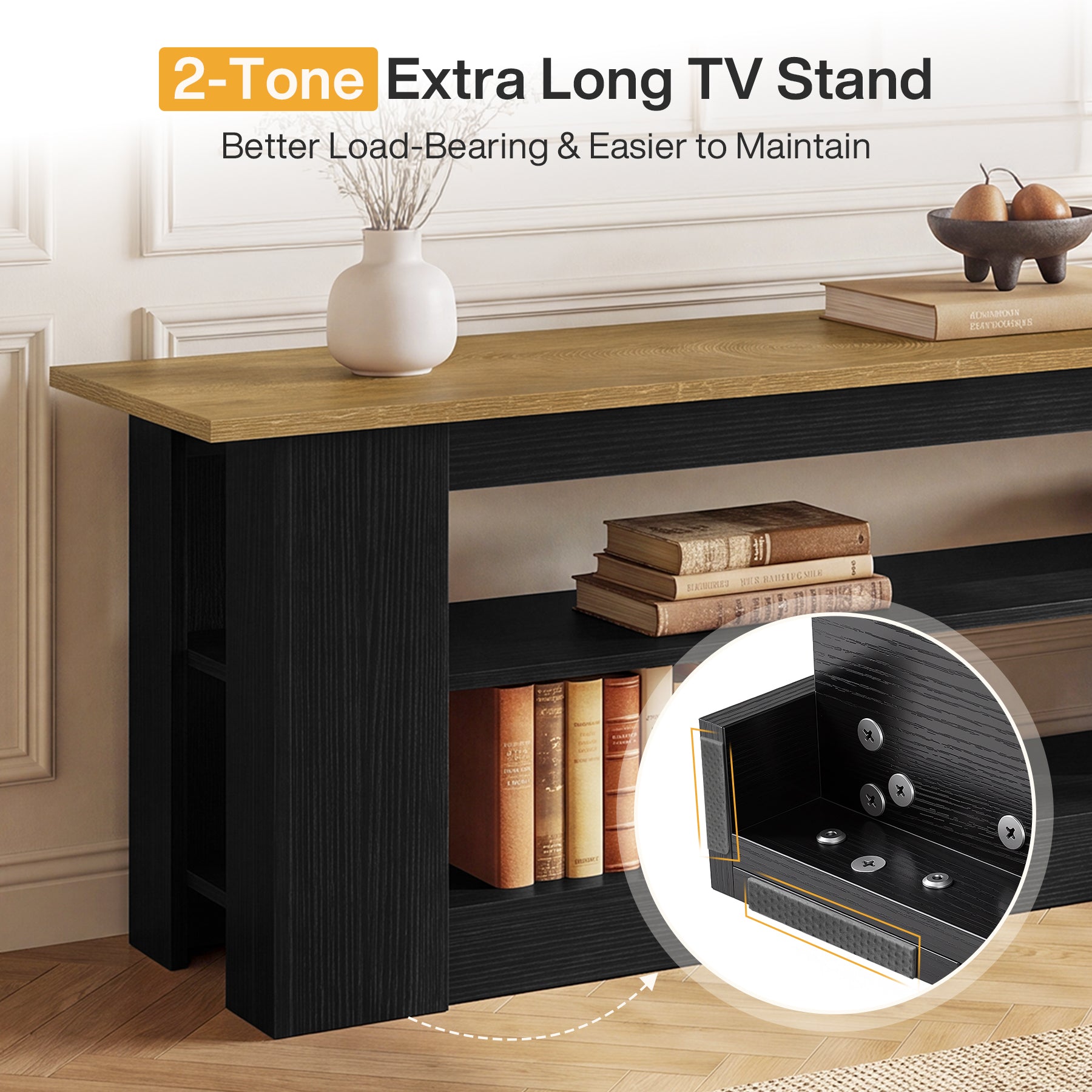 70.87" TV Stand for TVs up to 80", Farmhouse Entertainment Center with Storage Shelves
