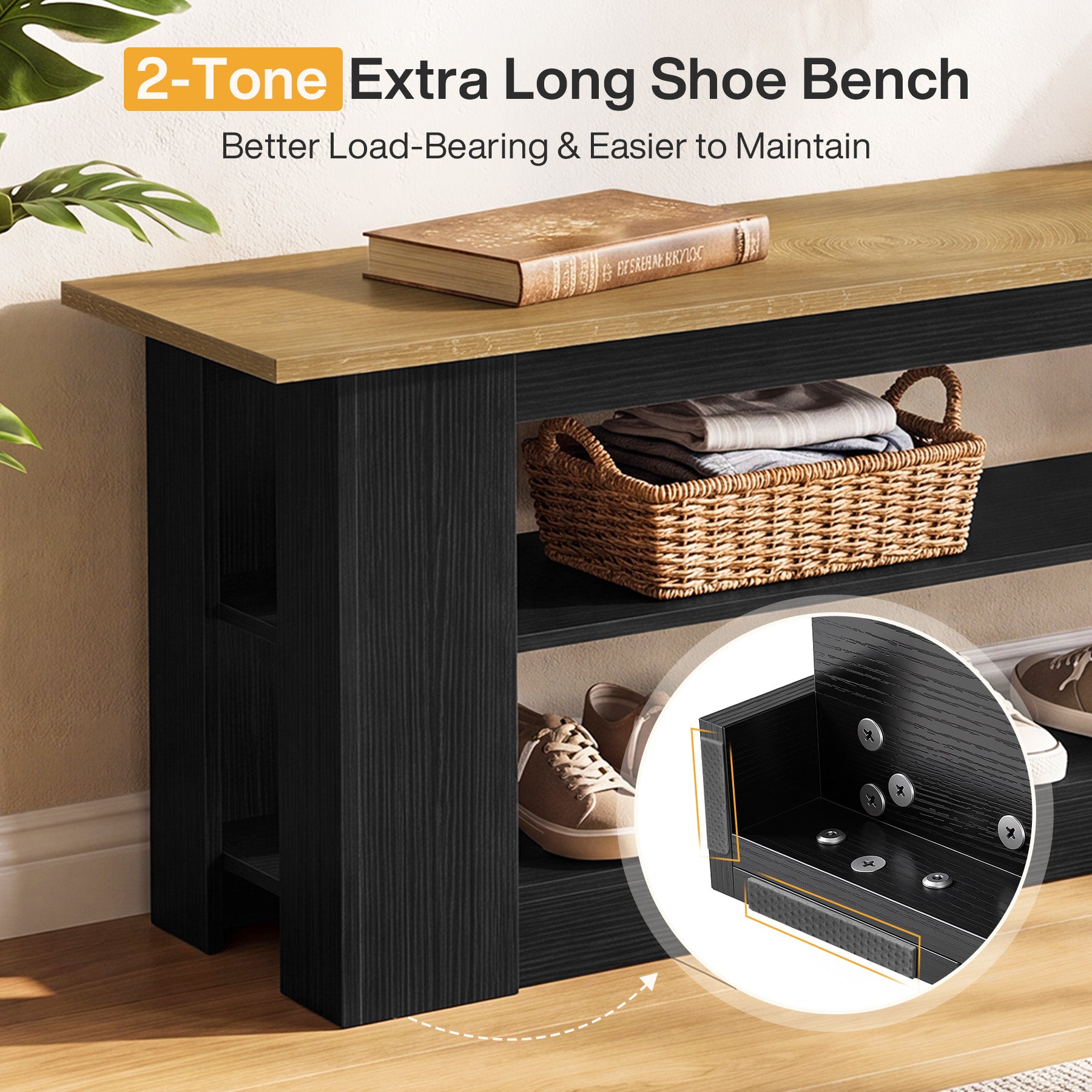 70.87" Entryway Bench with Shoe Storage, Indoor Seating for Hallway, End of Bed