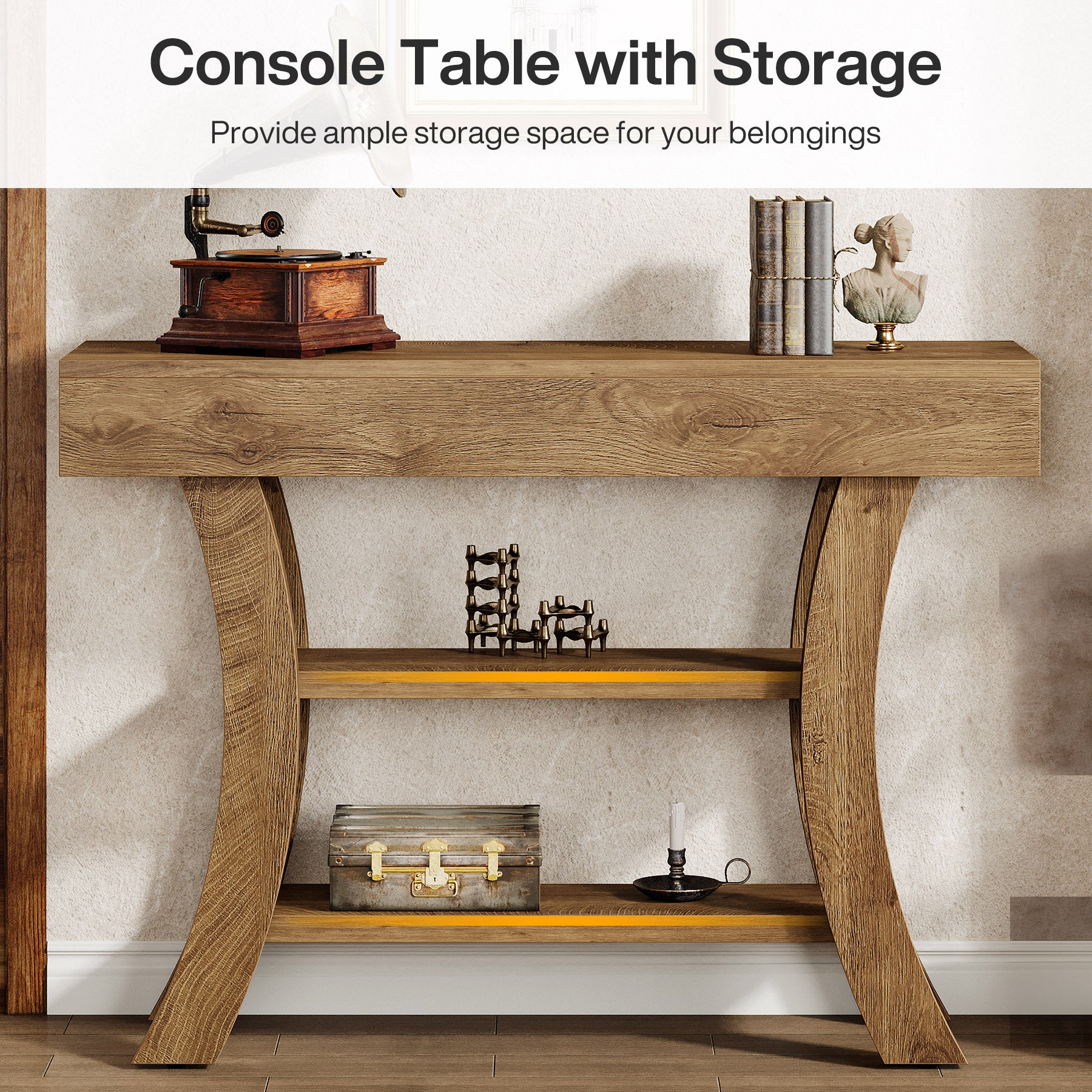 41" Console Table, Sofa Entryway Table with Storage Shelves