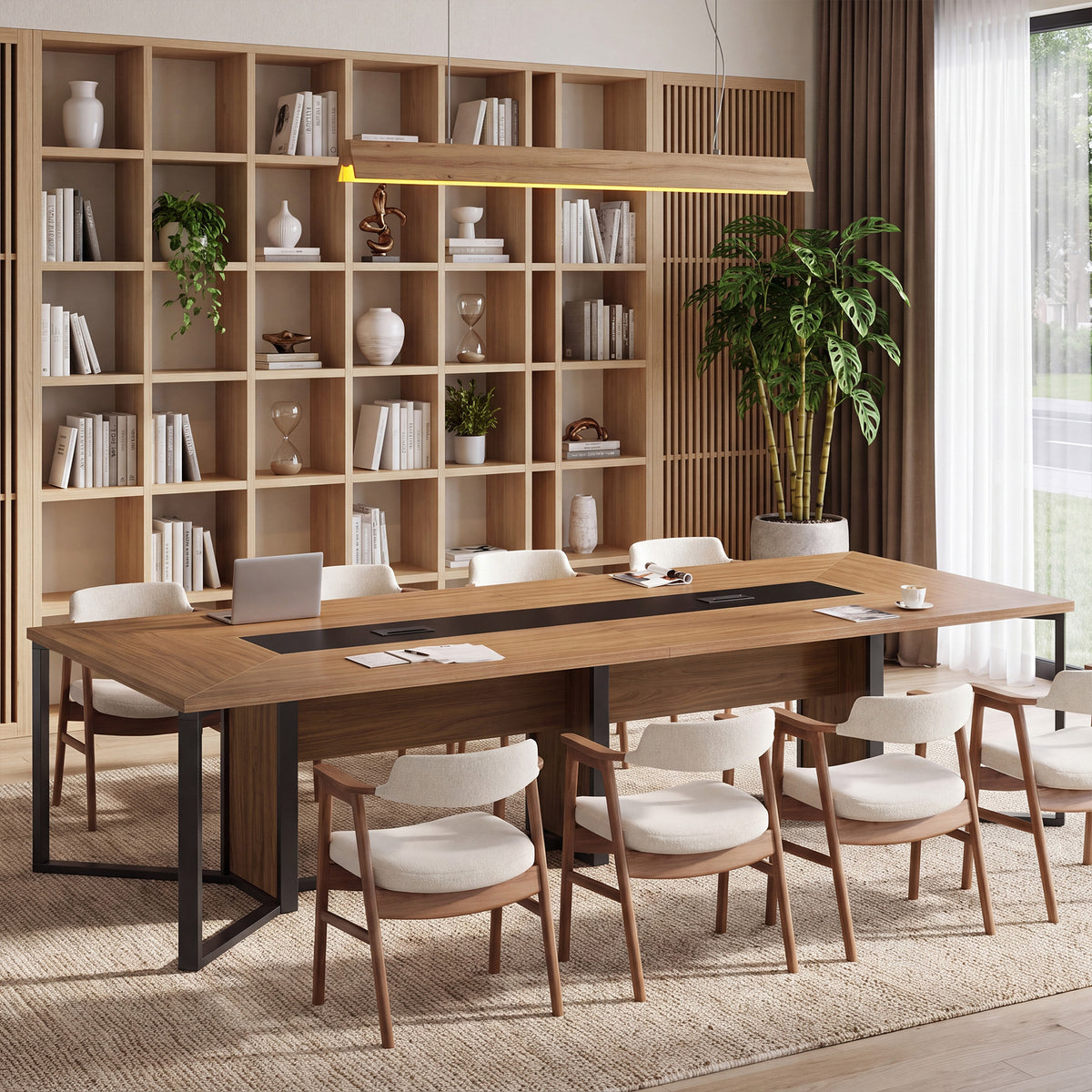 9FT Conference Table, 110.24" Office Meeting Table with Cable Grommets for 8-10 People