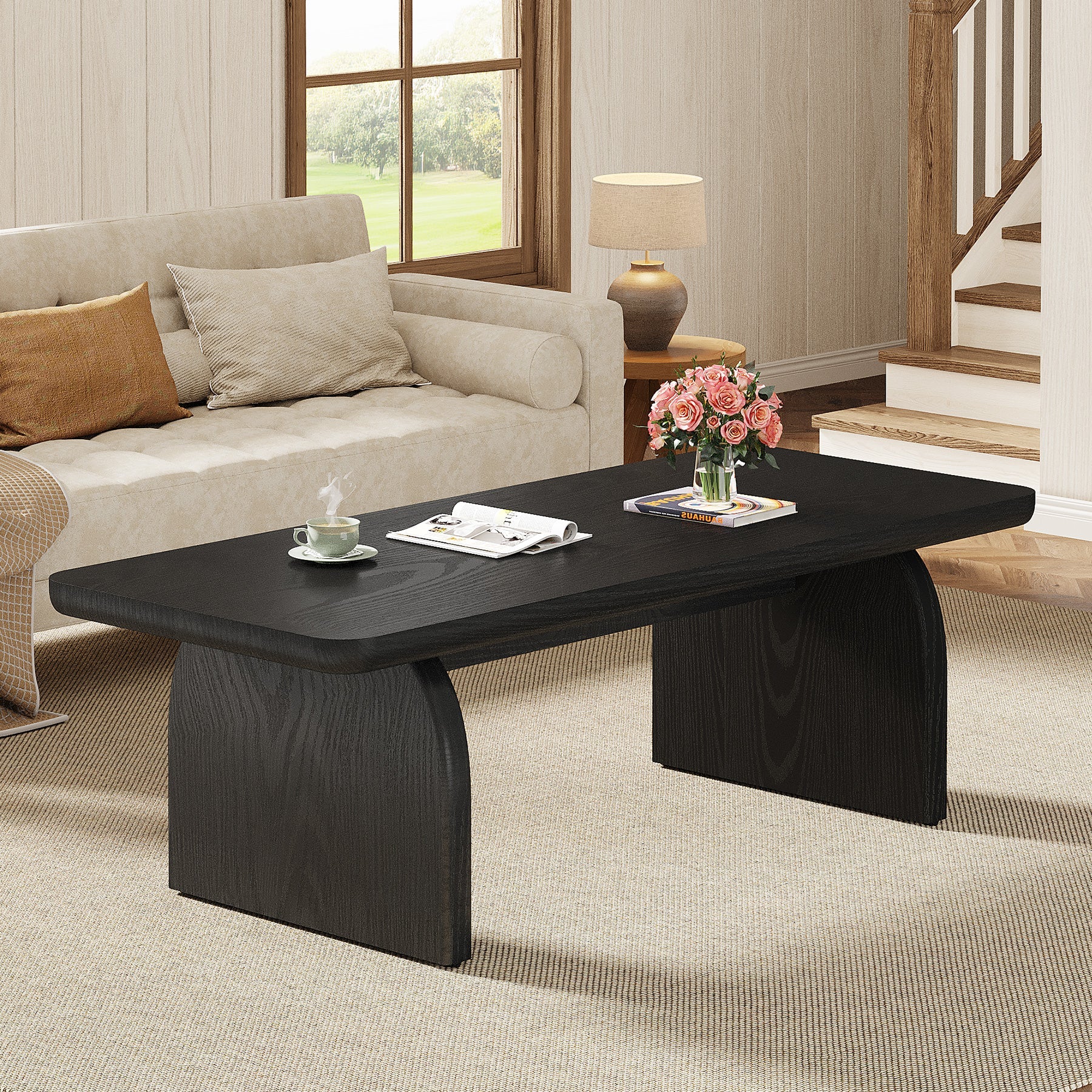 47" Farmhouse Coffee Table, Rectangular Wooden Center Table for Living Room