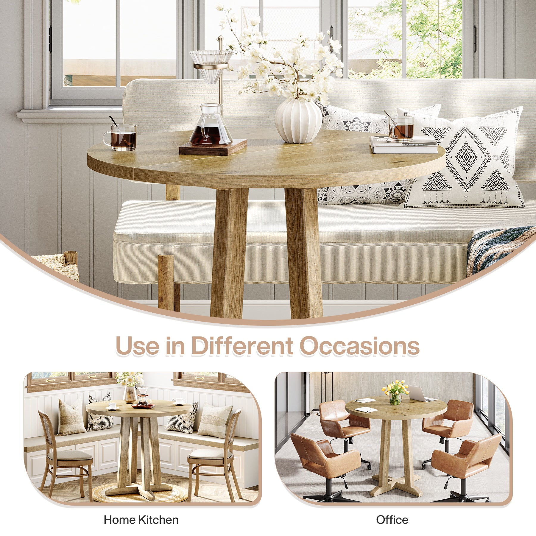 31.5" Round Dining Table, Small Kitchen Table with Sturdy Base for 2-4