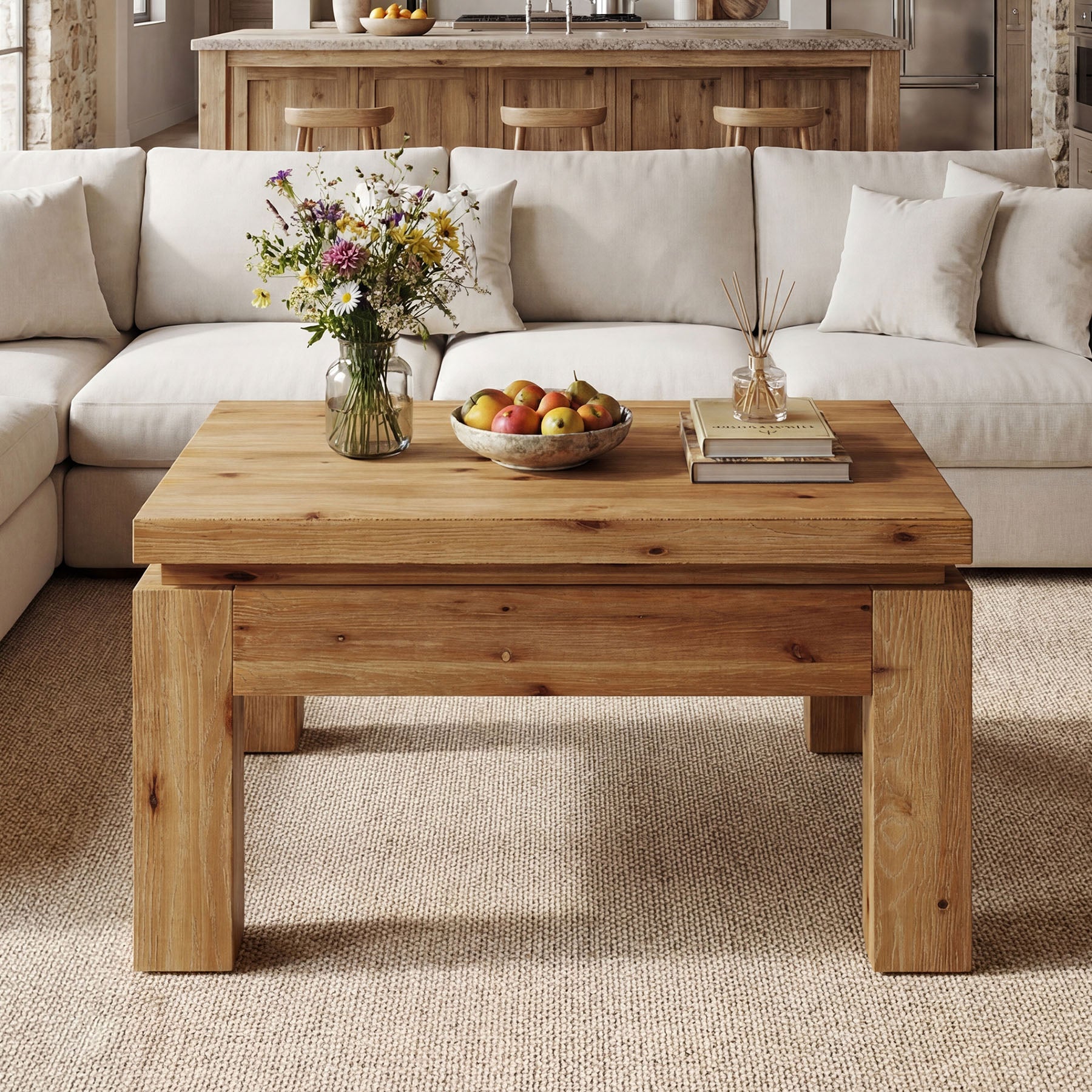 Tribesigns 31.5" Square Coffee Table with Solid Wood Build, Farmhouse Table for Living Room and Small Spaces