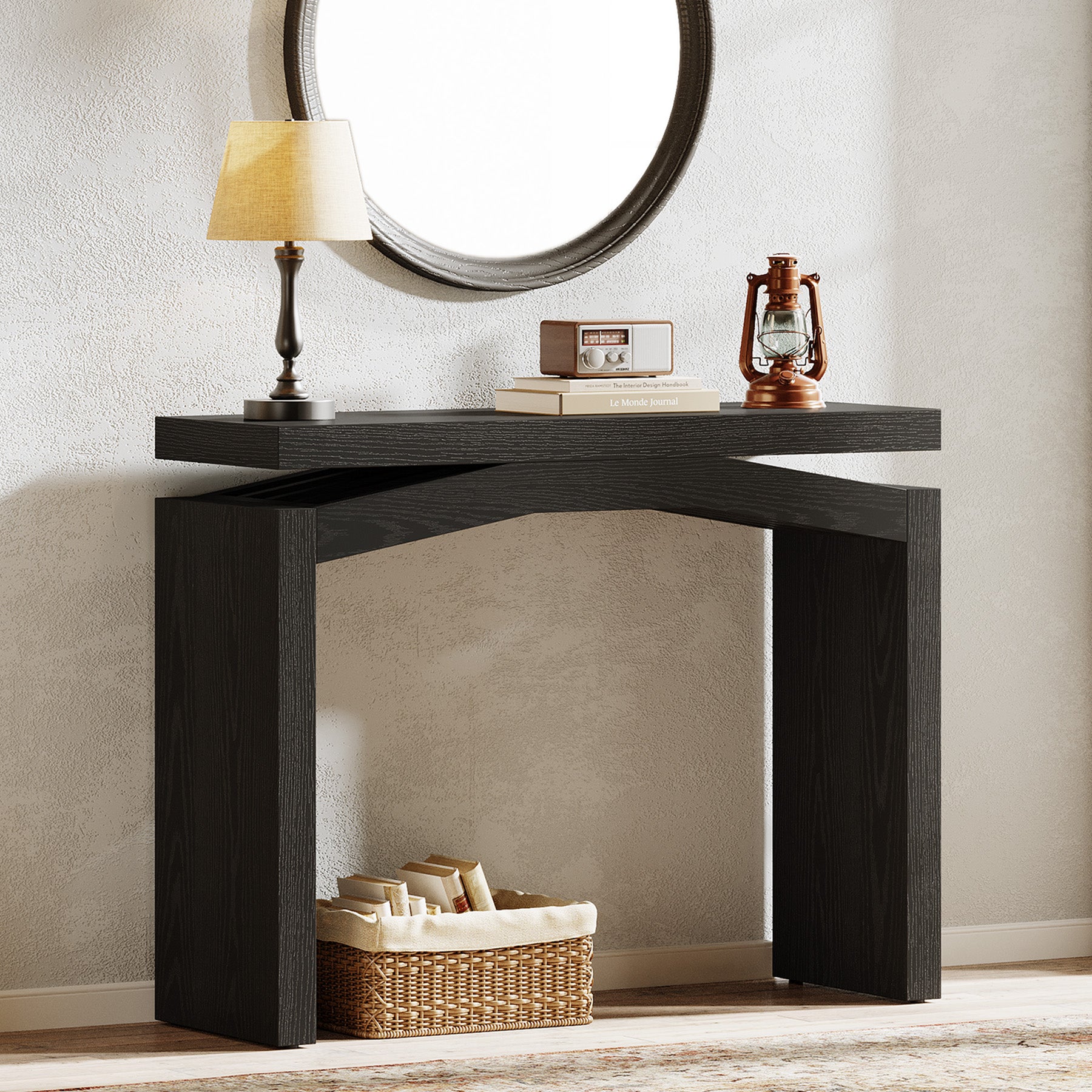 40" Farmhouse Console Table, Narrow Entryway Sofa Table with Hollow Design for Hallway, Foyer, or Living Room