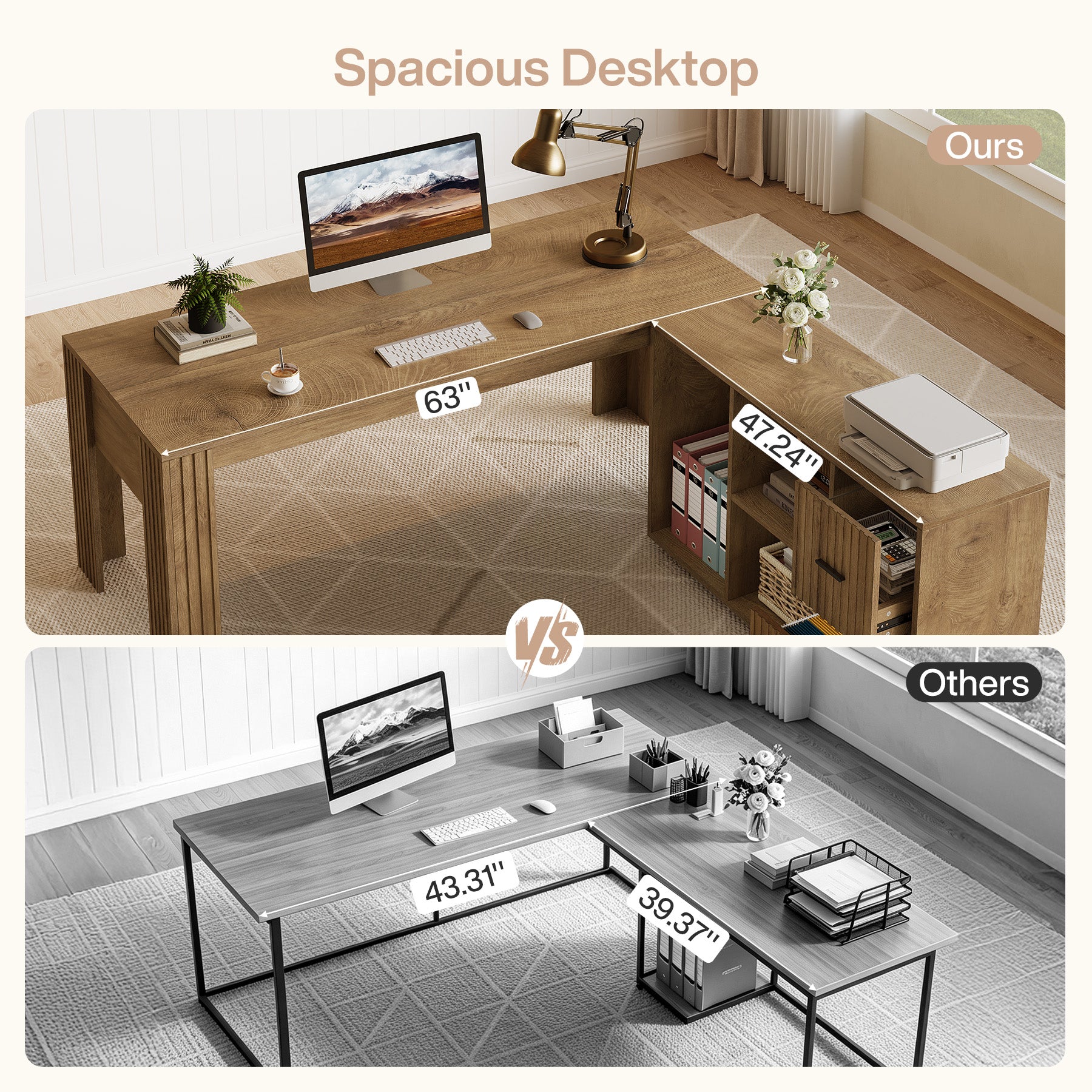 Reversible L-Shaped Executive Desk, 63" Computer Desk with Mobile File Cabinet for Home Office