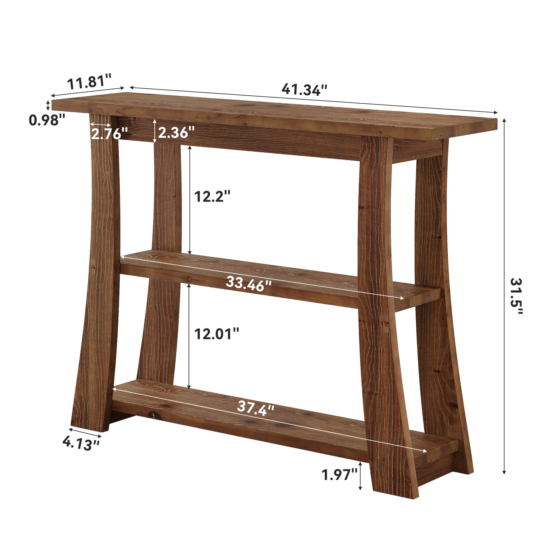 41" Solid Wood Console Table, 3-Tier Narrow Entryway Sofa Table for Living Room Hallway