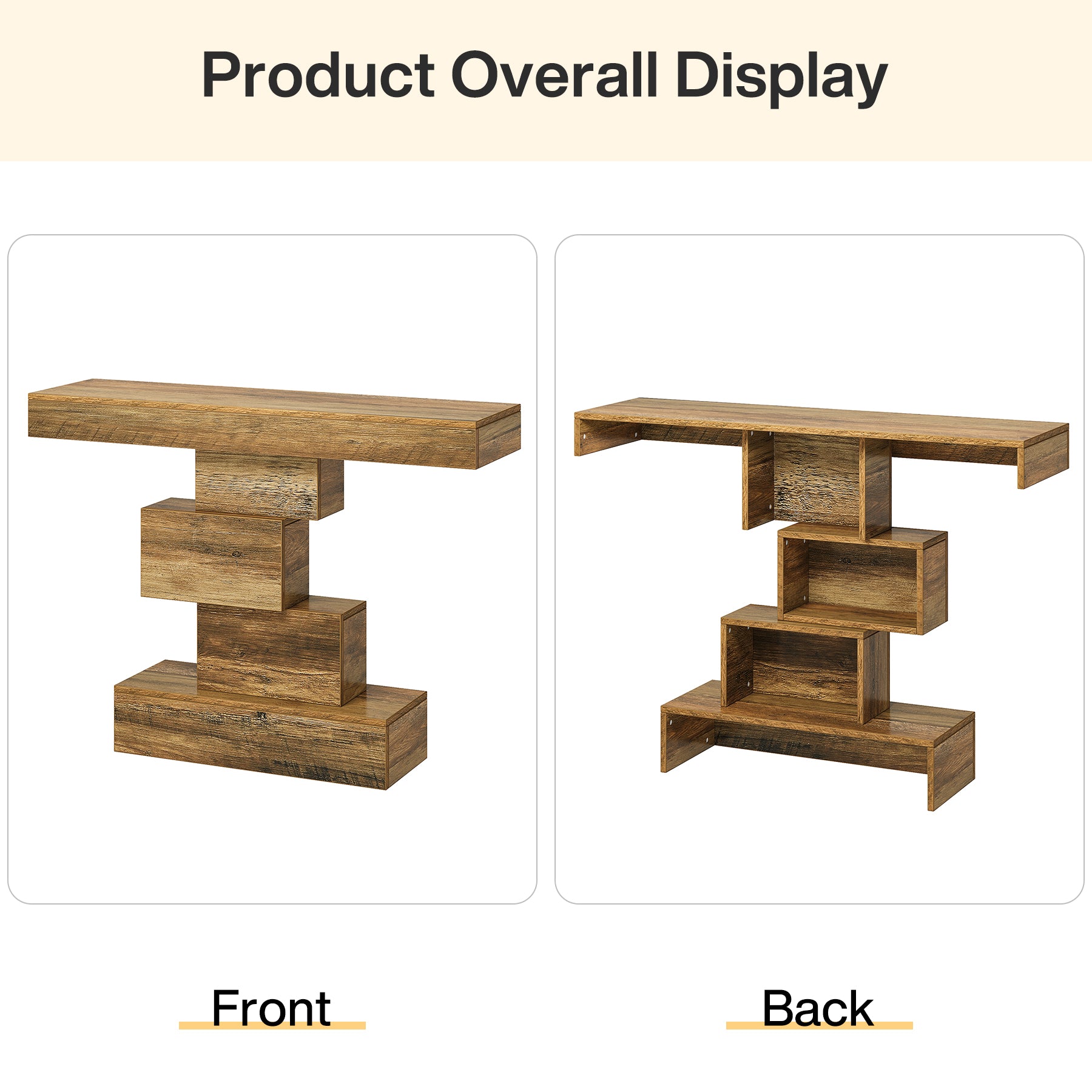 42.5" Rustic Brown Farmhouse Console, Industrial Geometric Sofa Table for Hallway Entrance