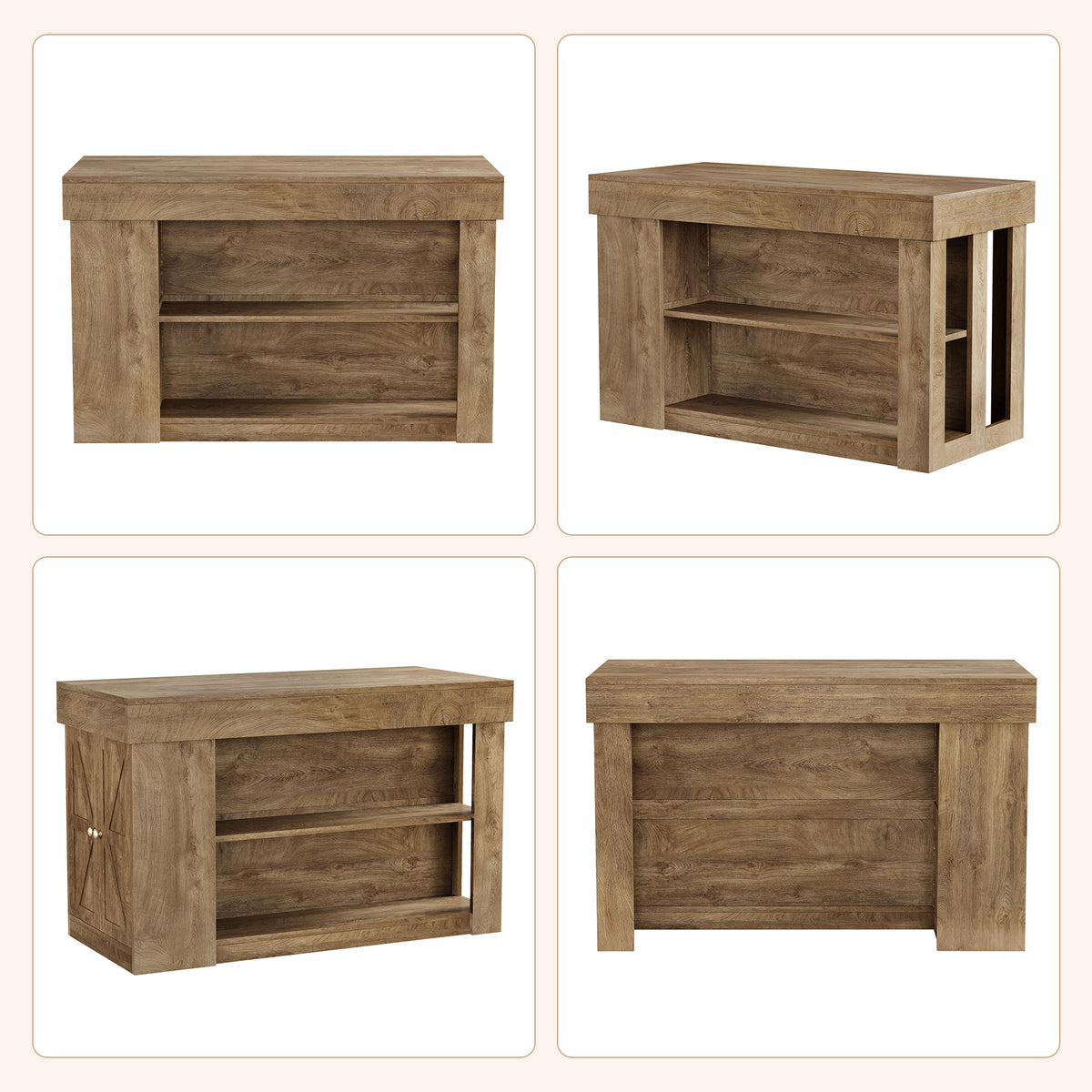55" Kitchen Island with Storage Cabinet and Shelves, Farmhouse Bar Table for Kitchen