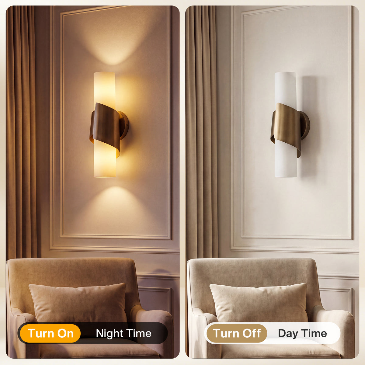 2‑Light Cylinder Wall Sconce, Brushed Antique Brass Wall Light with Frosted Glass Shade