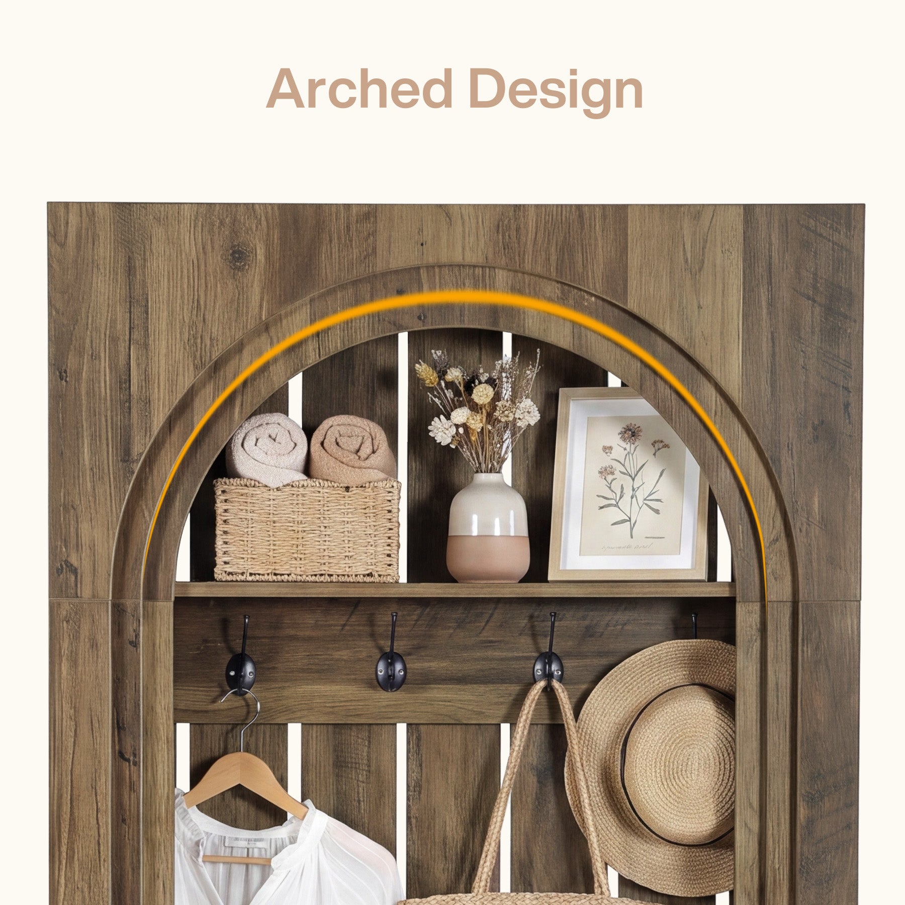 70.9" Arched Hall Tree, Farmhouse Entryway Coat Rack With Shoe Cubby Storage