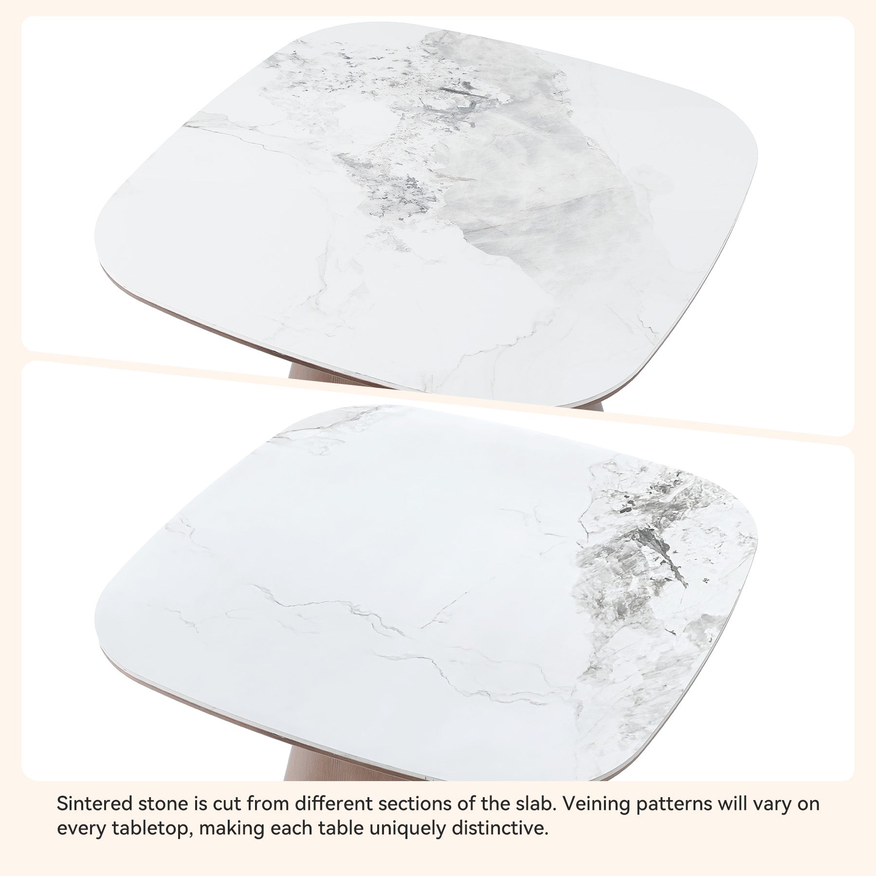 35.4" Square Sintered Stone Dining Table, Small Kitchen Table with Solid Wood Base