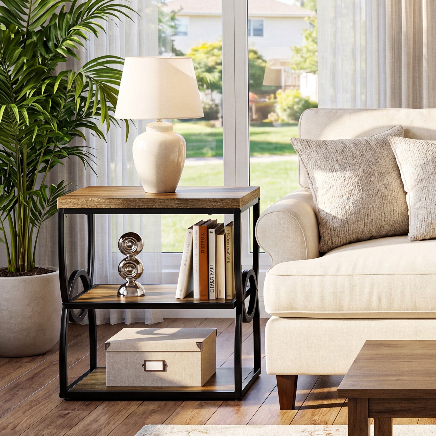 Tribesigns 25.59-Inch Industrial Narrow End Table with 3 Open Shelves, Slim Side Table for Small Spaces