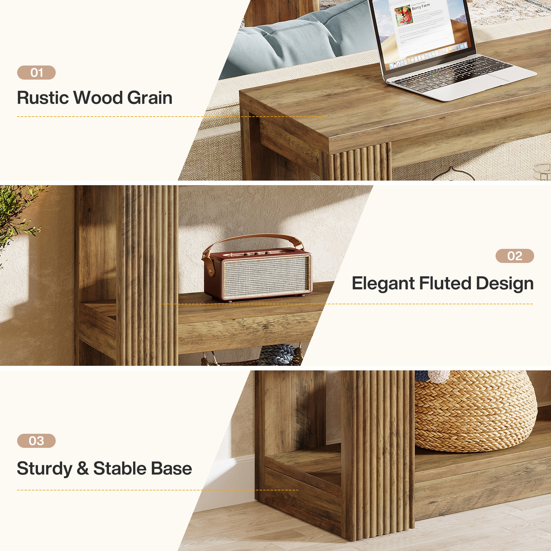 41.3" 3-Tier Farmhouse Console Table, Narrow Entryway Sofa Table with Storage Shelves for Hallway, Living Room, or Foyer