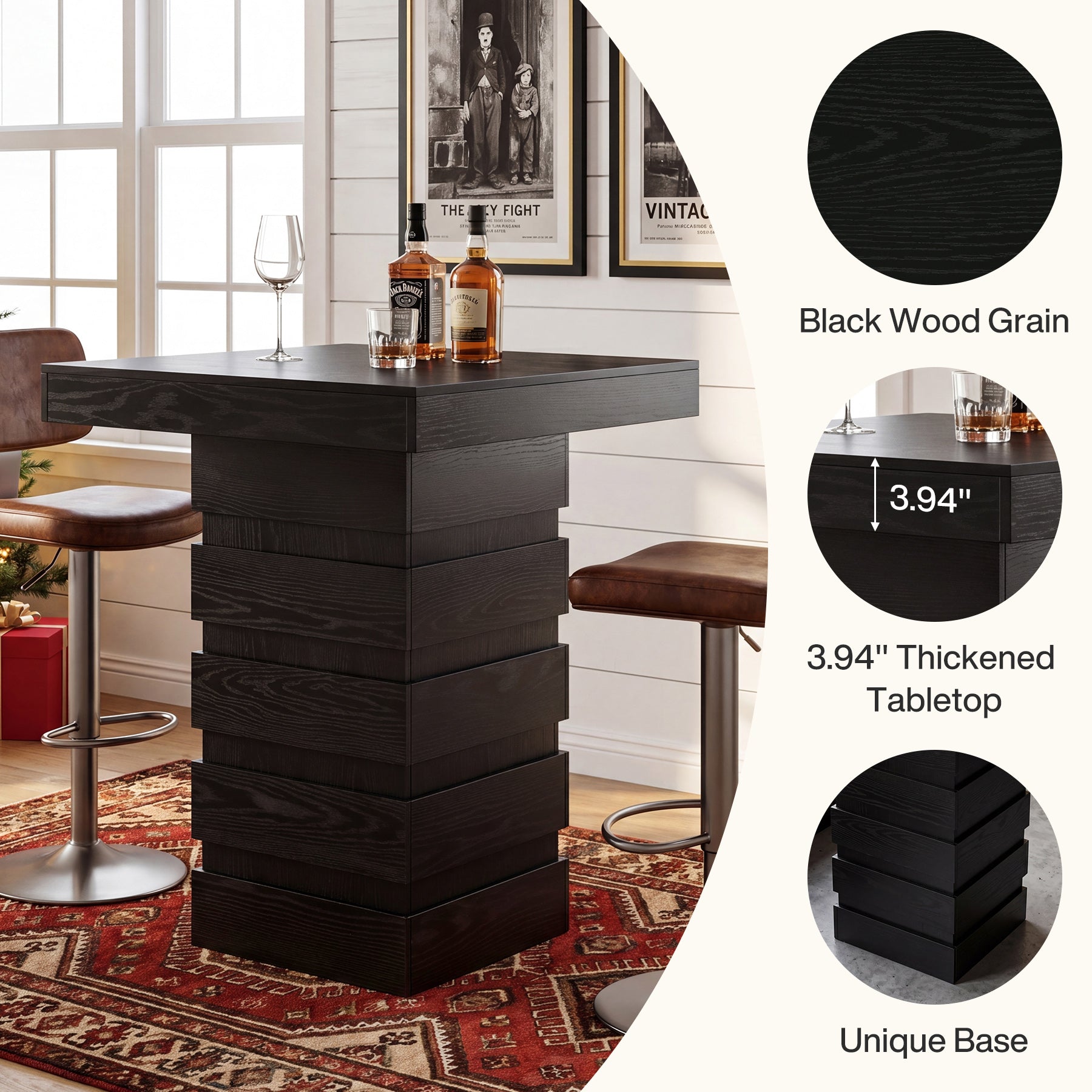 Tribesigns 37.4-Inch Bar Height Table, Square Pub Table with Block Base for Kitchen Nook Living Room