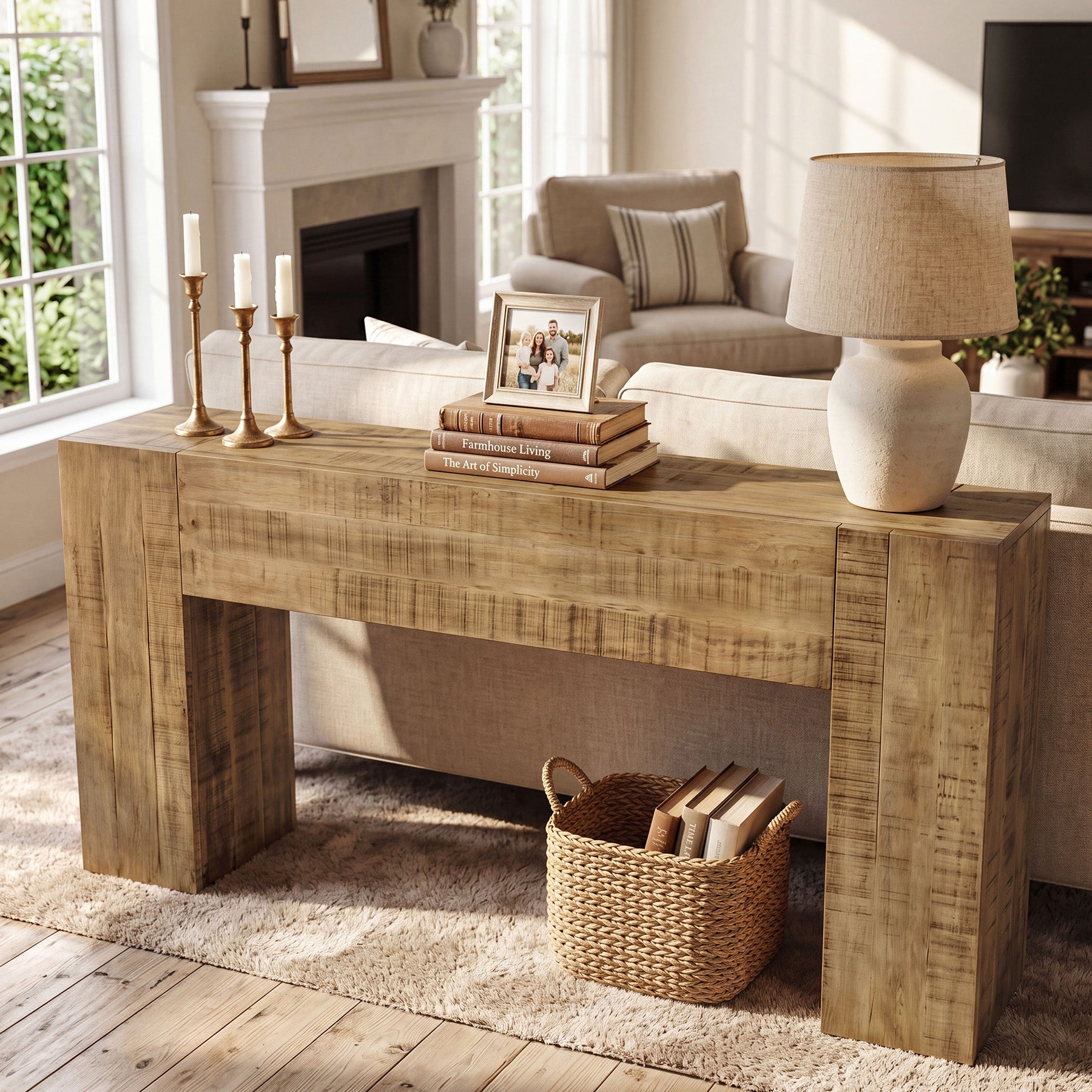 Solid Wood Console Table, 63" Farmhouse Sofa Table Behind Couch for Entryway