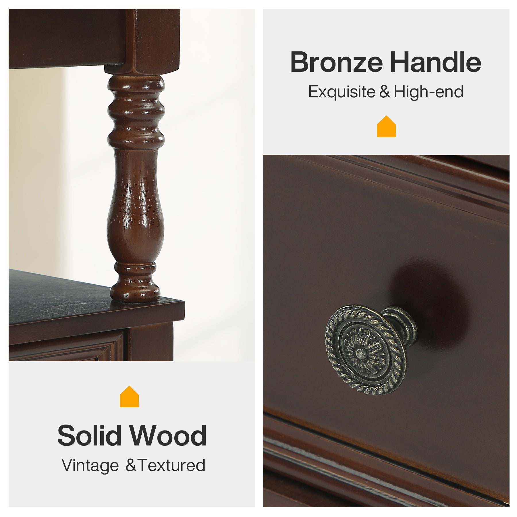 23.6" End Table, Solid Wood Accent Nightstand Bedside Table with Double Drawer