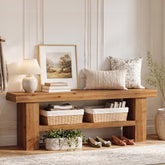 63" Solid Wood Entryway Bench, 2-Tier End of Bed Bench for Hallway, Bedroom 3