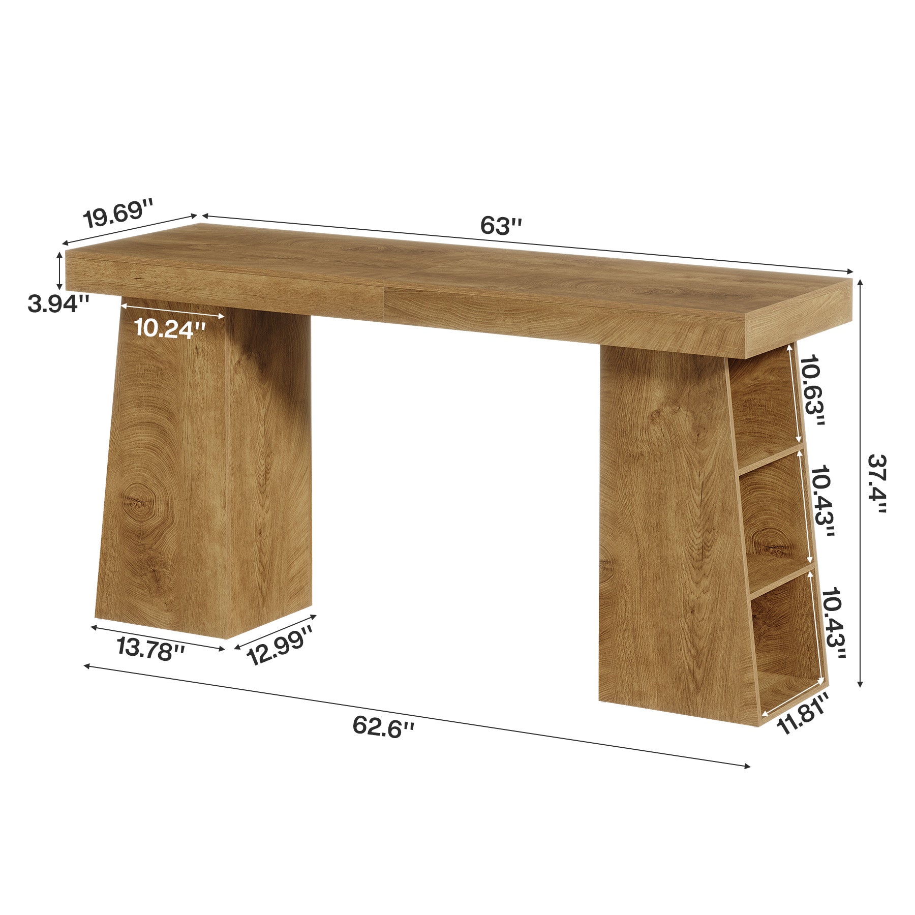 63" Bar Table, Counter Height Pub Cocktail Table with Storage Shelves
